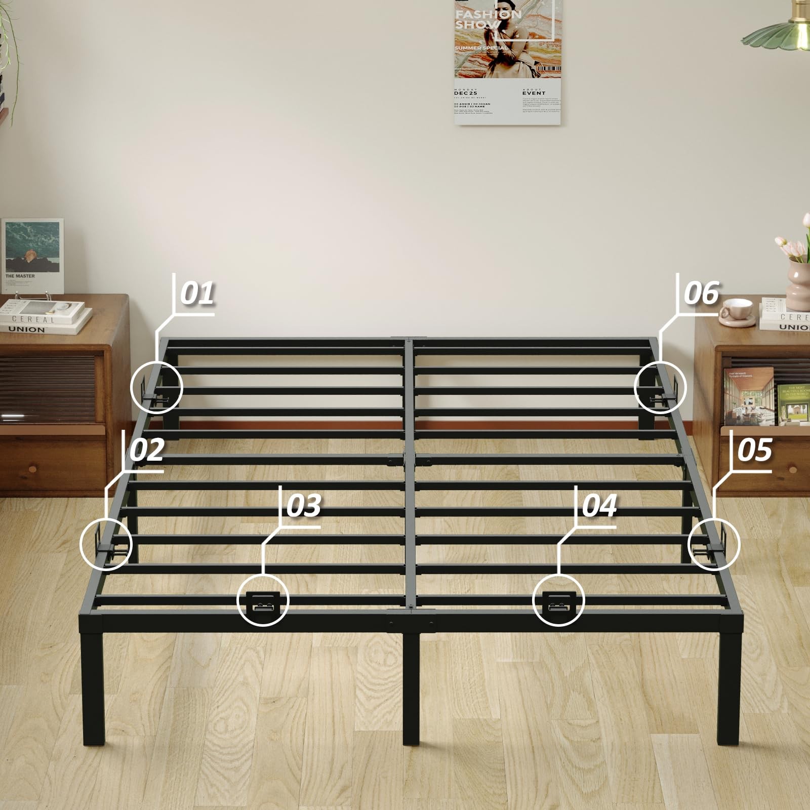 6-Pack Non-Slip Mattress Grippers for Metal Full, Twin, Queen, King, Black