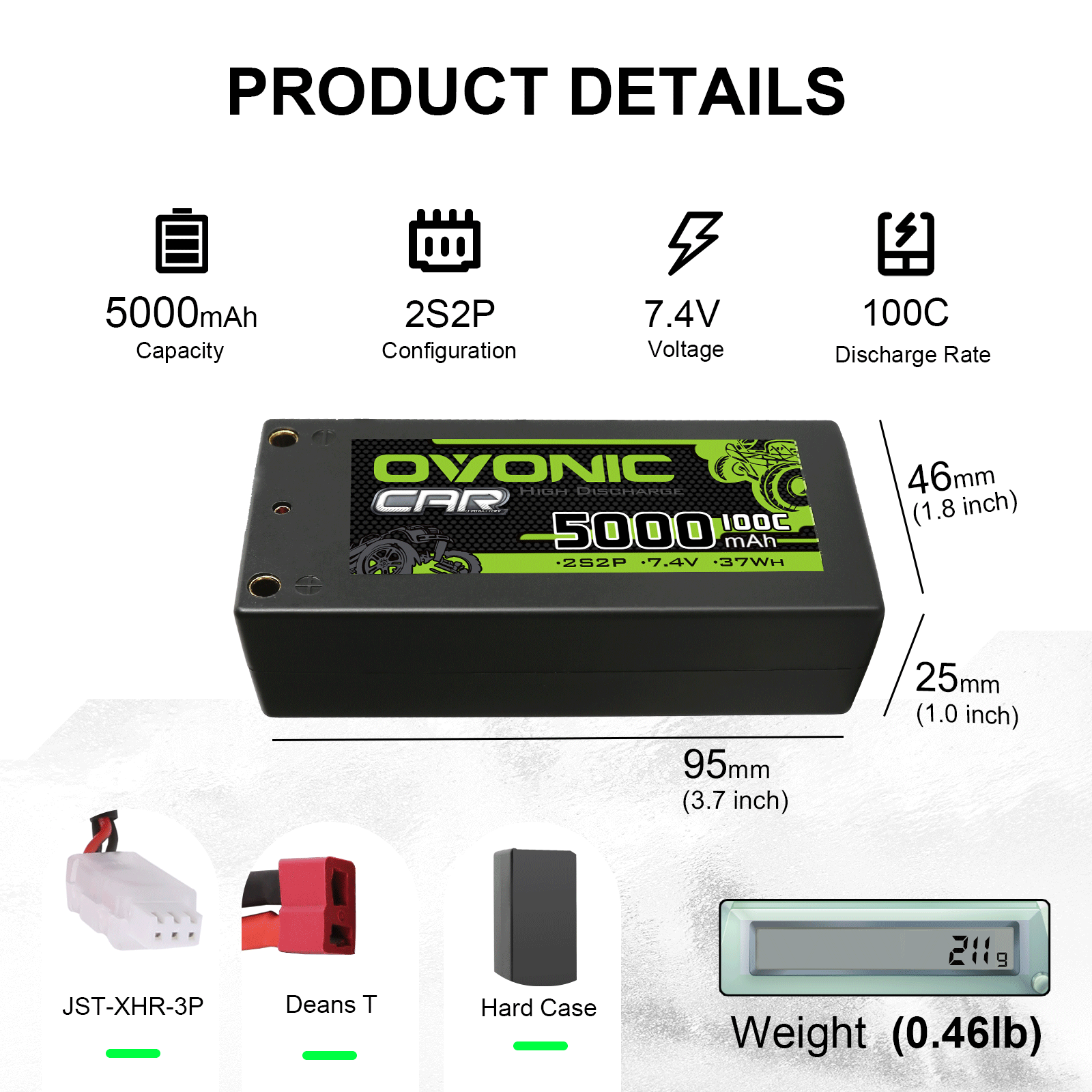 Ovonic 5000mAh 2S 7.4V Shorty LiPo battery 100C for Electric Race Buggy / F110