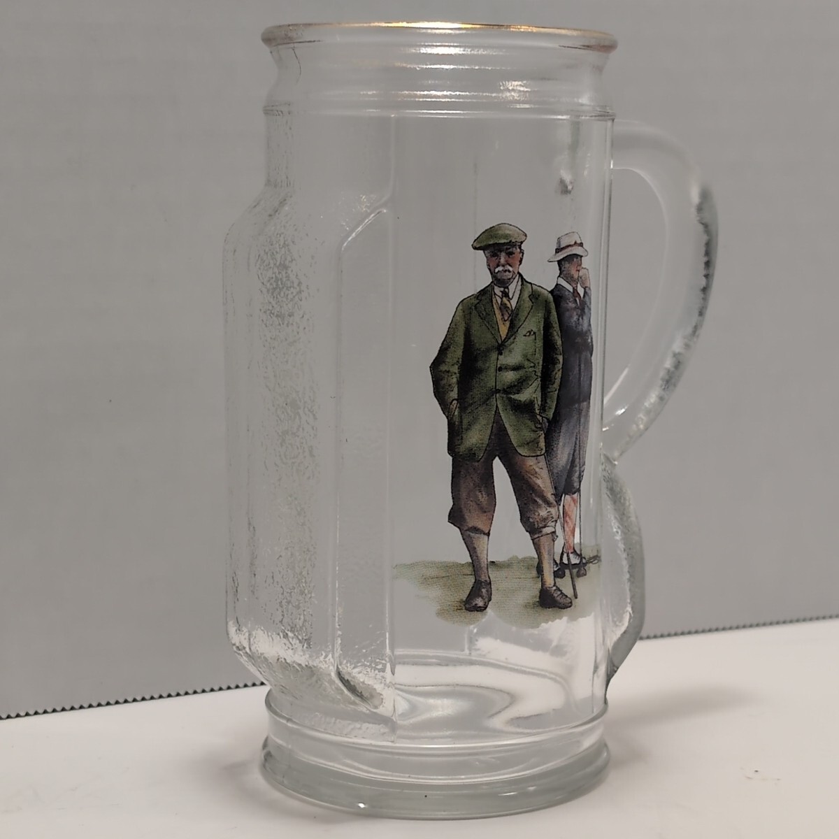 Golf Bag Gold Rim w/ Handle Clear Beer Glass Mug Cup- Canada