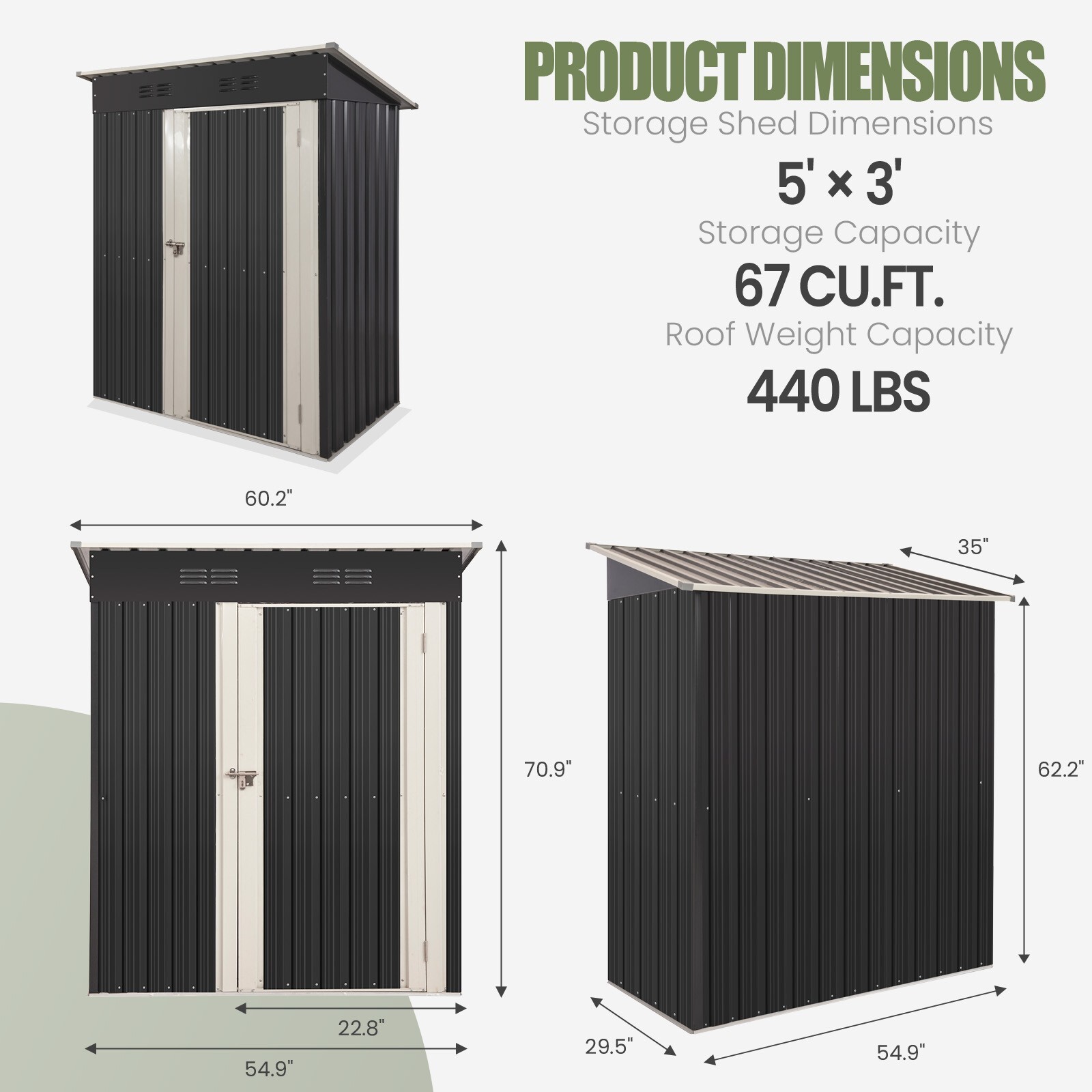 Outdoor Storage Shed Heavy Duty Metal Tool Sheds Storage House 5ft×3ft/6ft×4ft