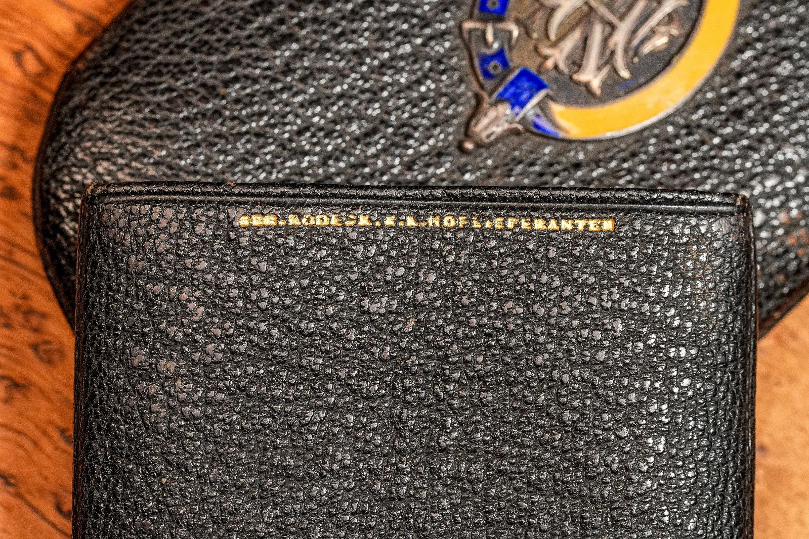 Austrian Antique Victorian Leather Cigar Case Silver Enamel Armorial Tobacciana