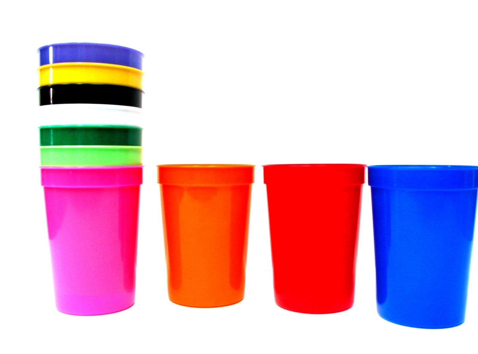 12- Multi Colors Small 12 Oz Plastic Drinking Cups, Glasses Mfg. USA Lead Free