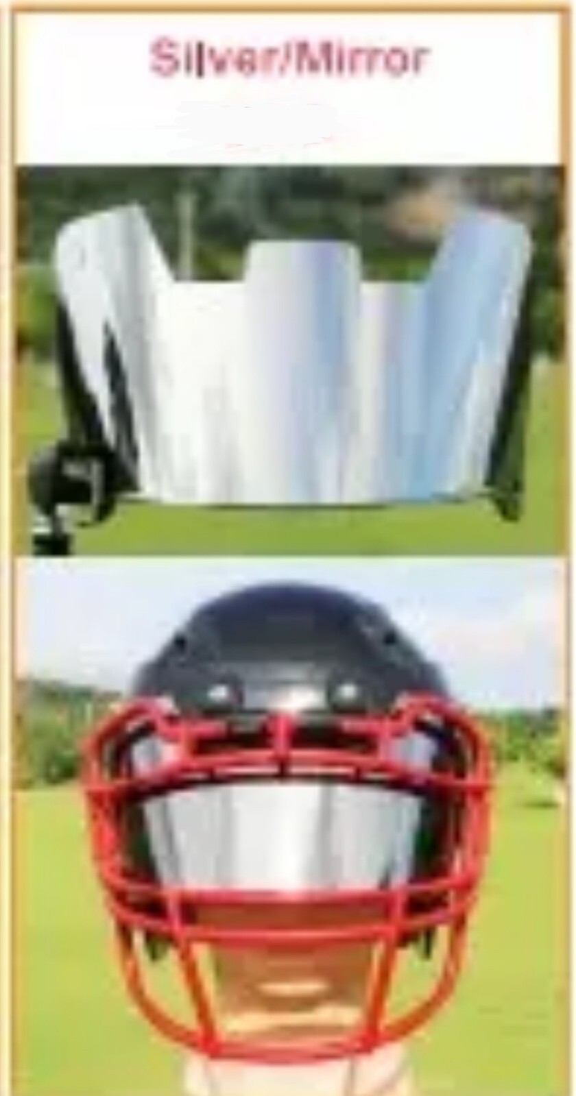 SILVER/CHROME Full Size Football Helmet Visor, Eye Shield With Quick Clips