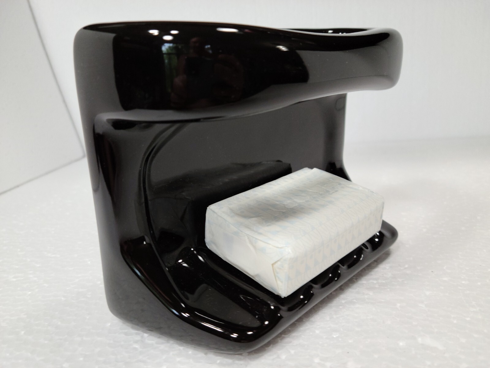 Vintage Black Ceramic Soap Dish Tray Washcloth Holder Shower Cloth Bar