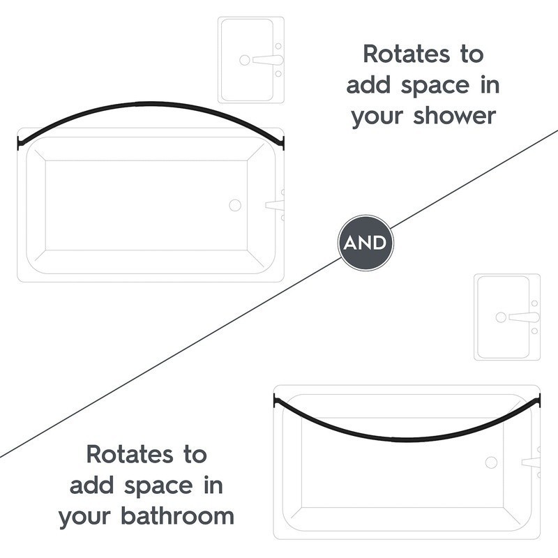 Rust-Proof Curved Rotating Shower Rod Adjustable Elbow Room 45-72 Inch New