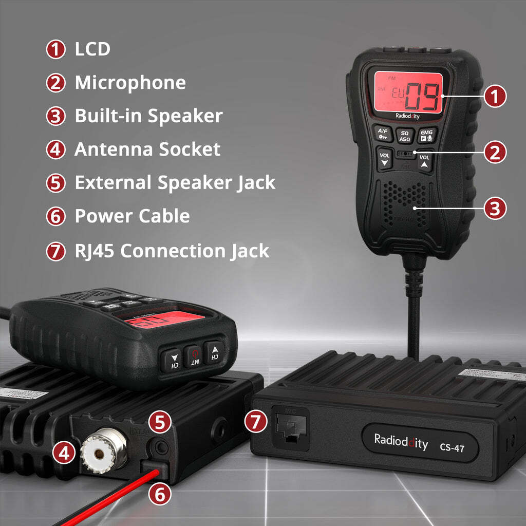 Radioddity CS-47 One Hander CB Radio, LCD Mic with Built-in Speaker, AM/FM