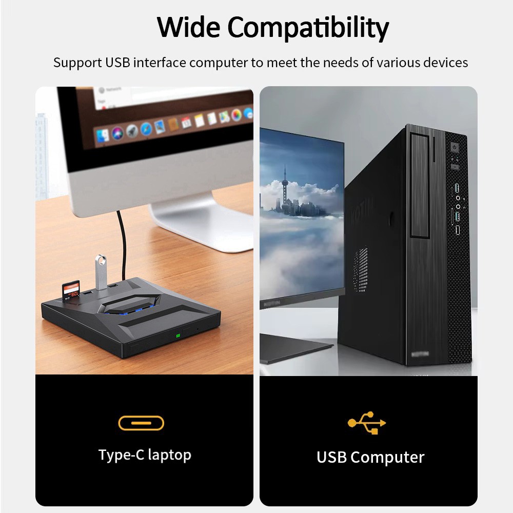 7 in 1 External CD DVD Drive USB 3.0 Writer Burner Player for PC Laptop Windows