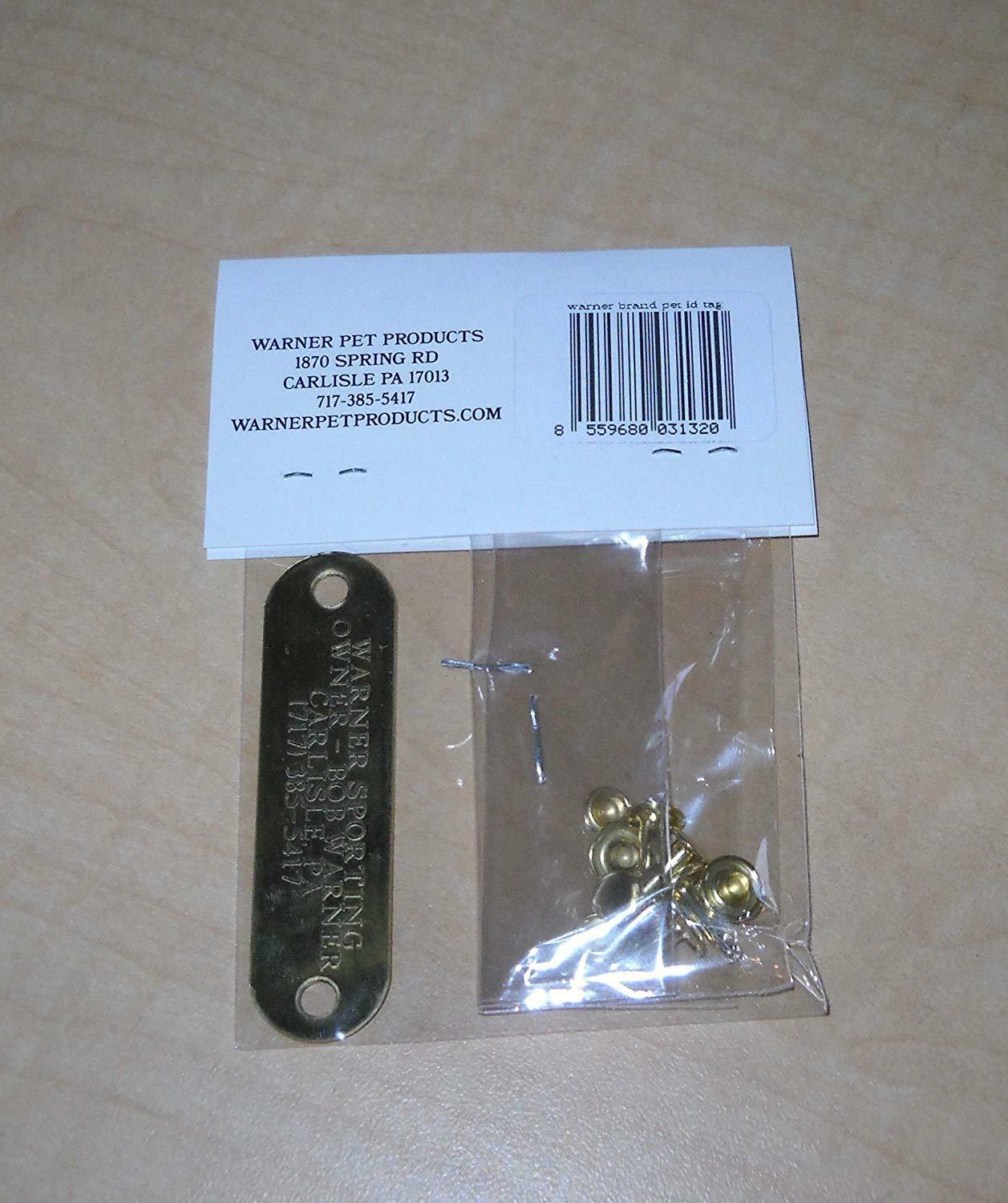 Warner Brand Engraved Brass Pet ID Dog Tag with three sizes of rivets USA