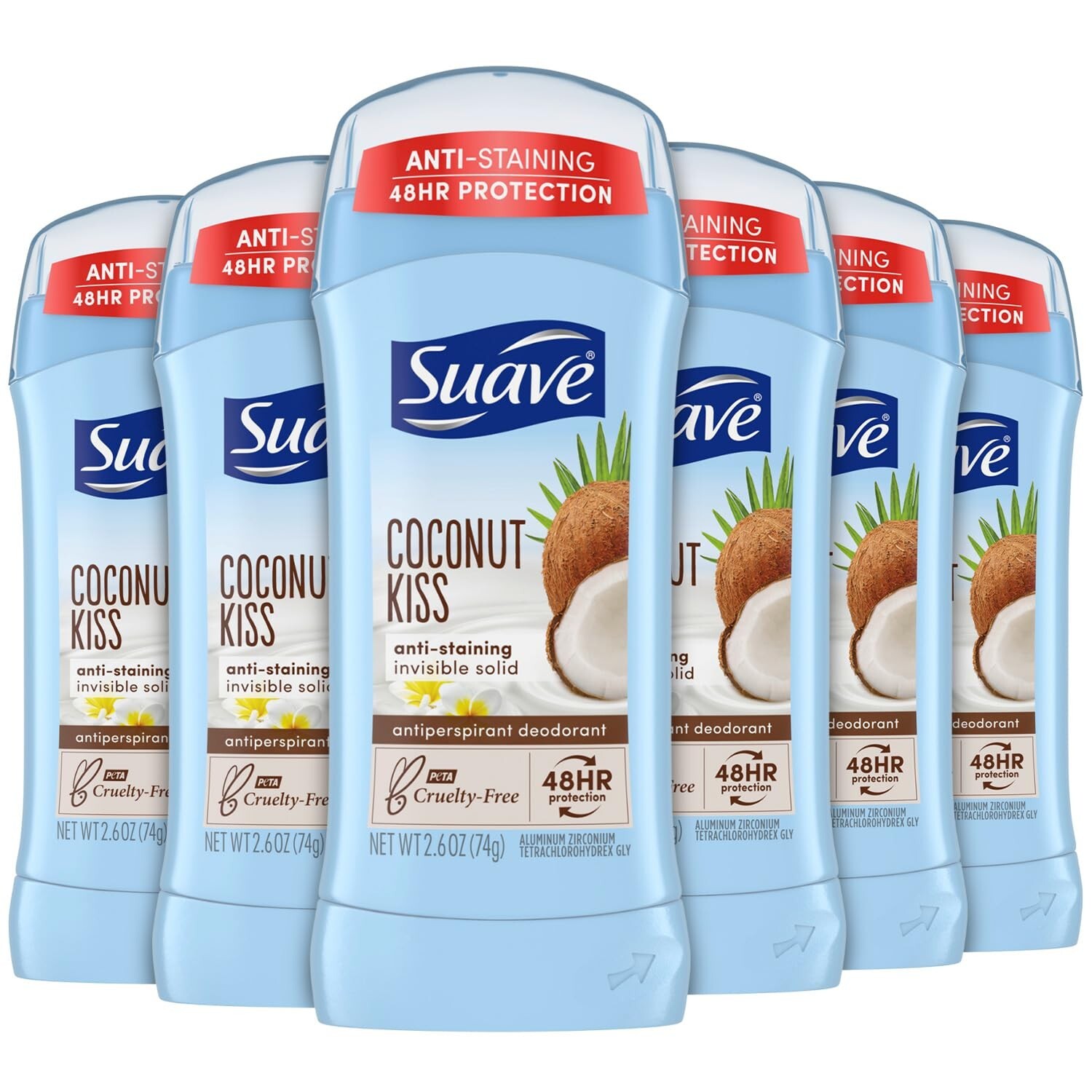 Suave Deodorant Coconut Kiss 48hr -2.6oz-Exp 2/24/24-FREE SHIPPING-PACK OF 6