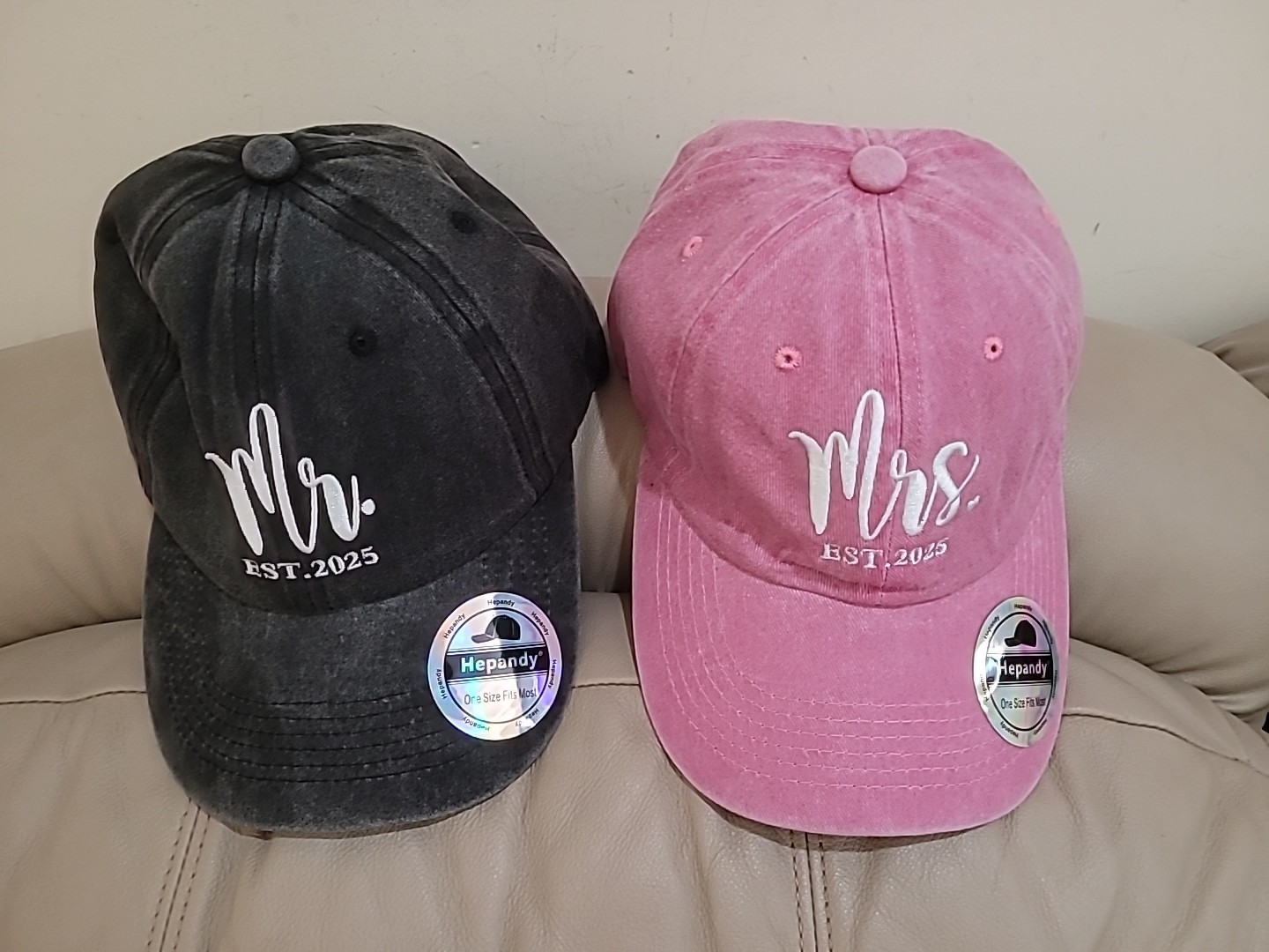 Embroidered Couple Hats Mr & Mrs, Est 2025 New