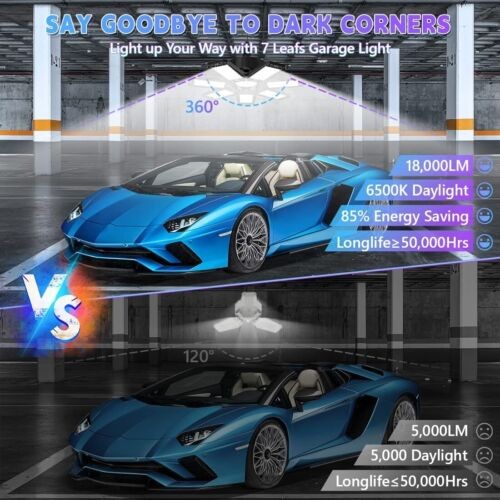 2Pack LED Garage Light 600W 12000000LM Deformable Bright Shop Ceiling Bulb Lamps