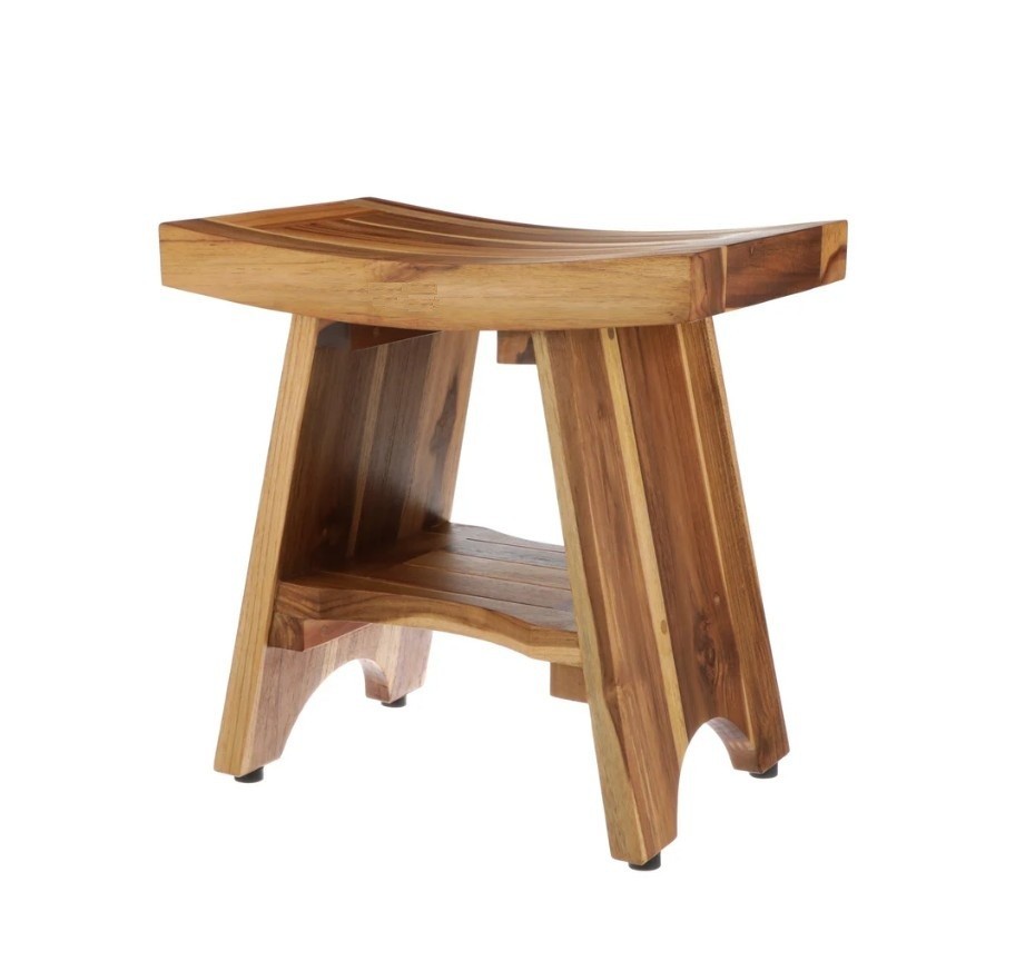 18" Teak Wood Shower Bench with Shelf