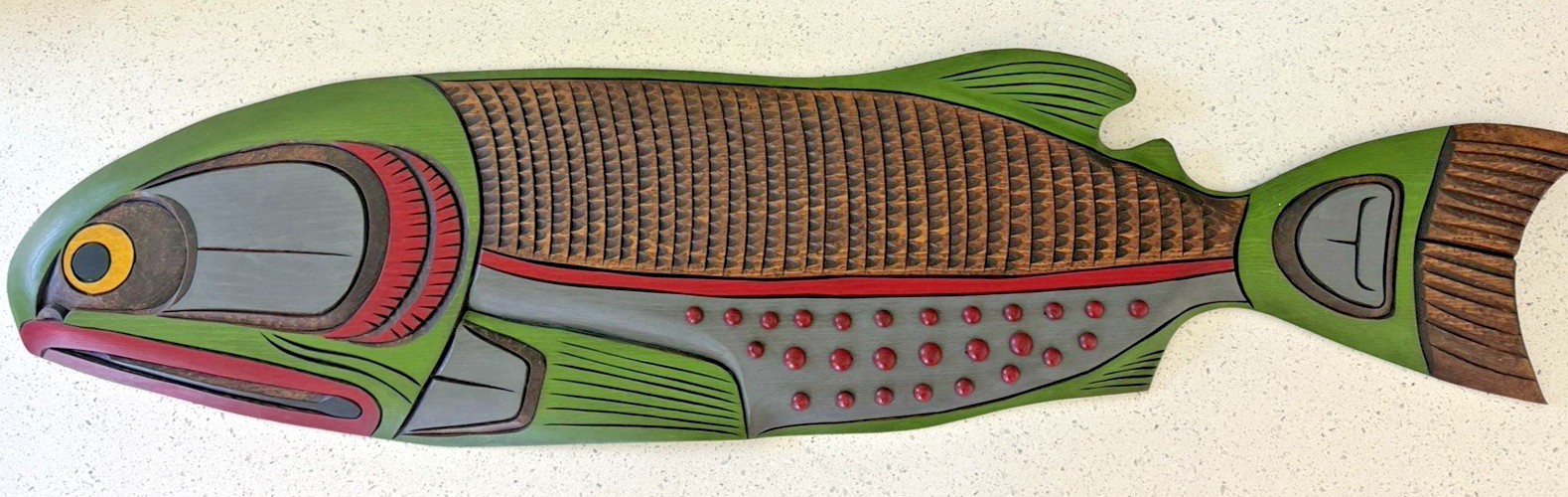 Original Kwakiutl Salmon Spawning Wood Carving by Demsey Willie, Estate Find