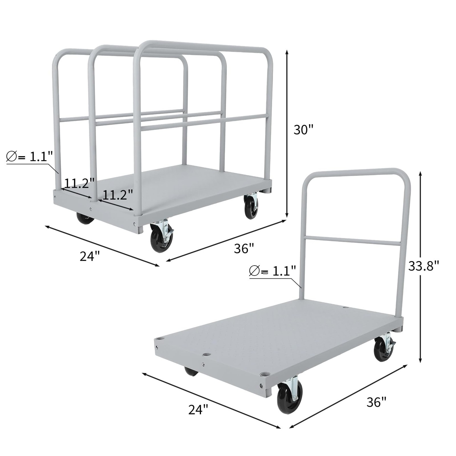 2-in-1 Platform Truck Cart Steel Panel Flatbed Dolly Cart 2200lbs with 4 Casters