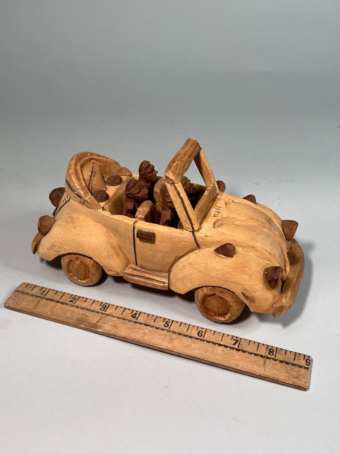 Vintage Ghana African Folkart Carved Wood VW Volkswagen Beetle Cabriolet Conv.