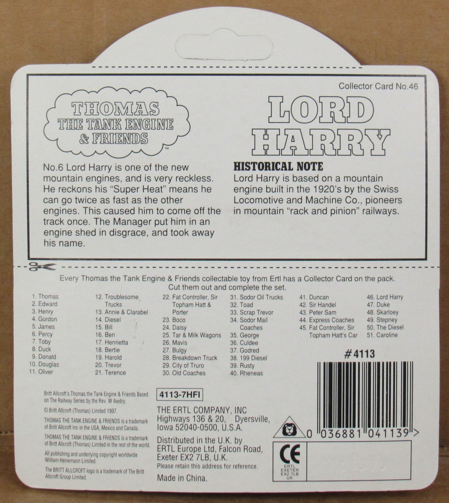 ERTL 4113 - Thomas the Tank Engine & Friends "Lord Harry" 1997 NIP