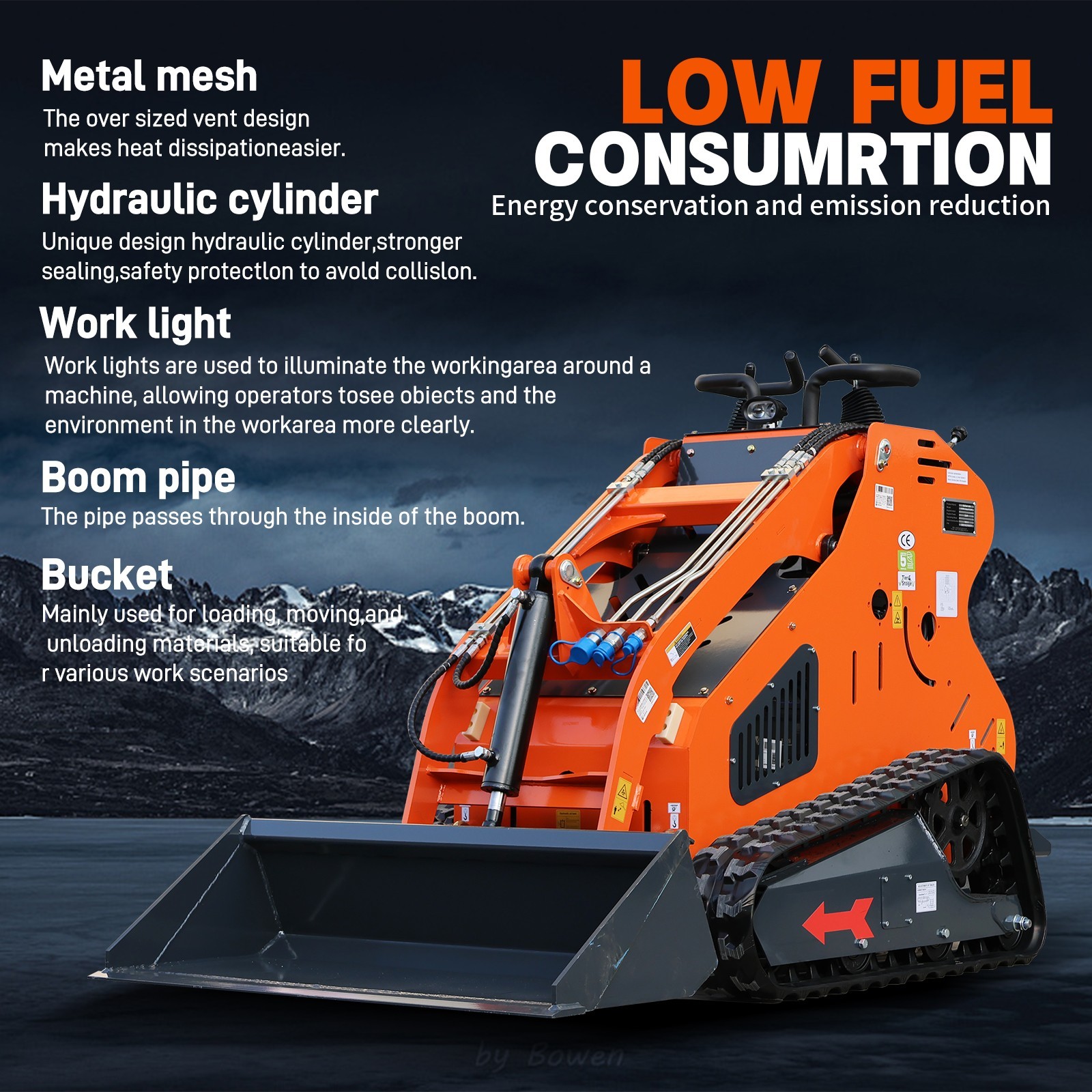 24HP Mini Skid Steer Loader 2-Cylinder Engine with Pallet Fork