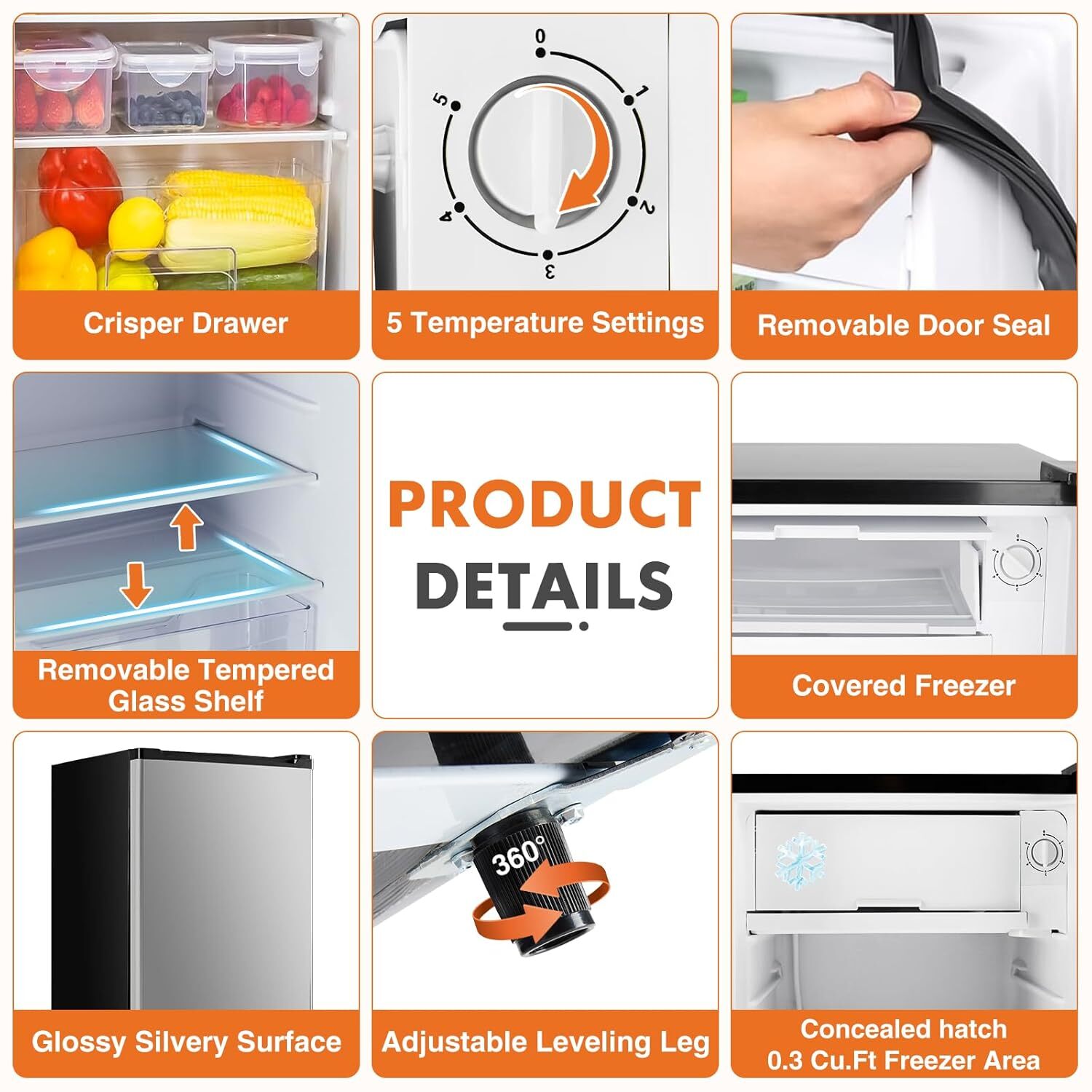 Home Mini Fridge with Freezer Small Refrigerator Door Energy-efficient Low Noise