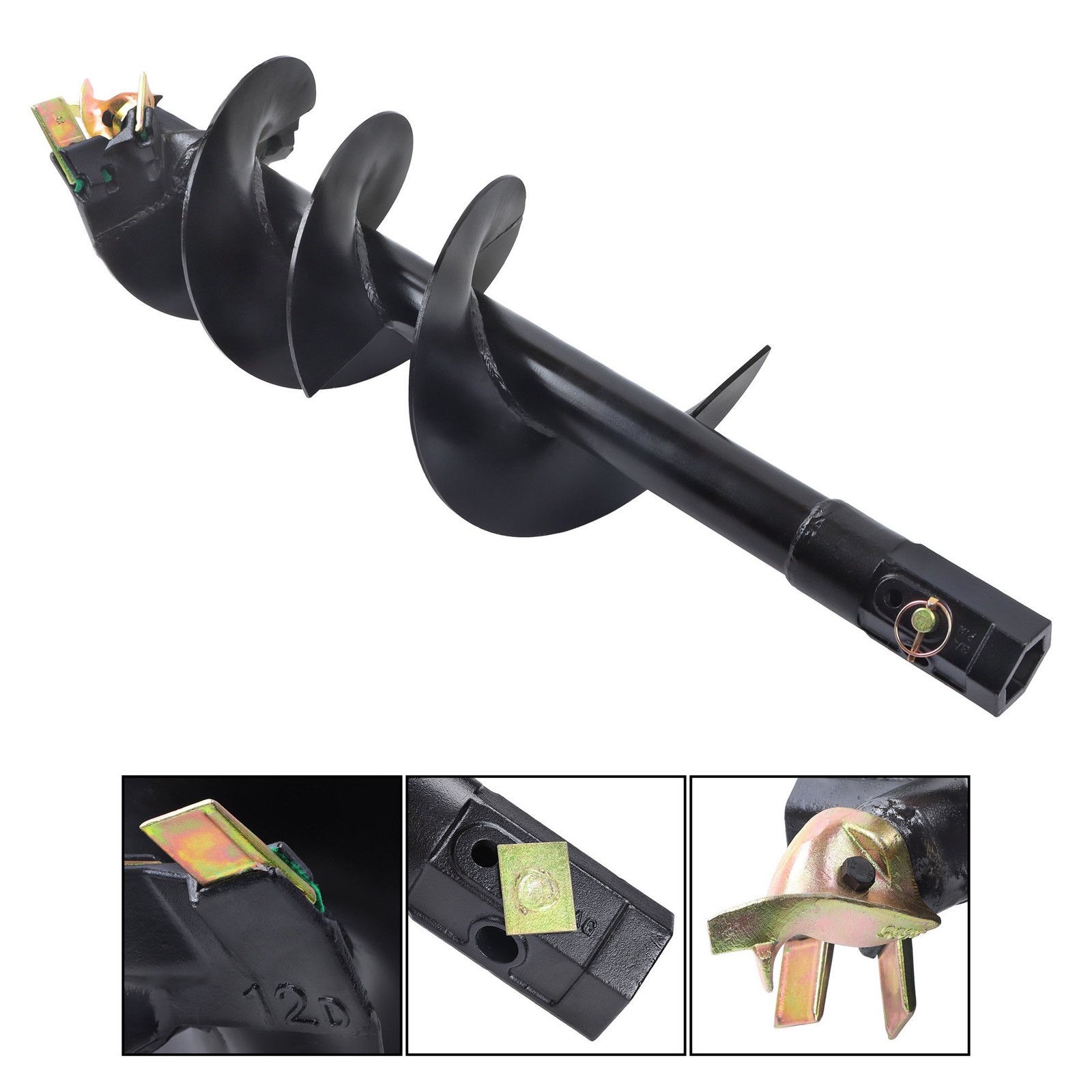 12 inch x 48 inch Auger Bit for Post Hole Digger, 2 inch Hex Connect W/ Pins