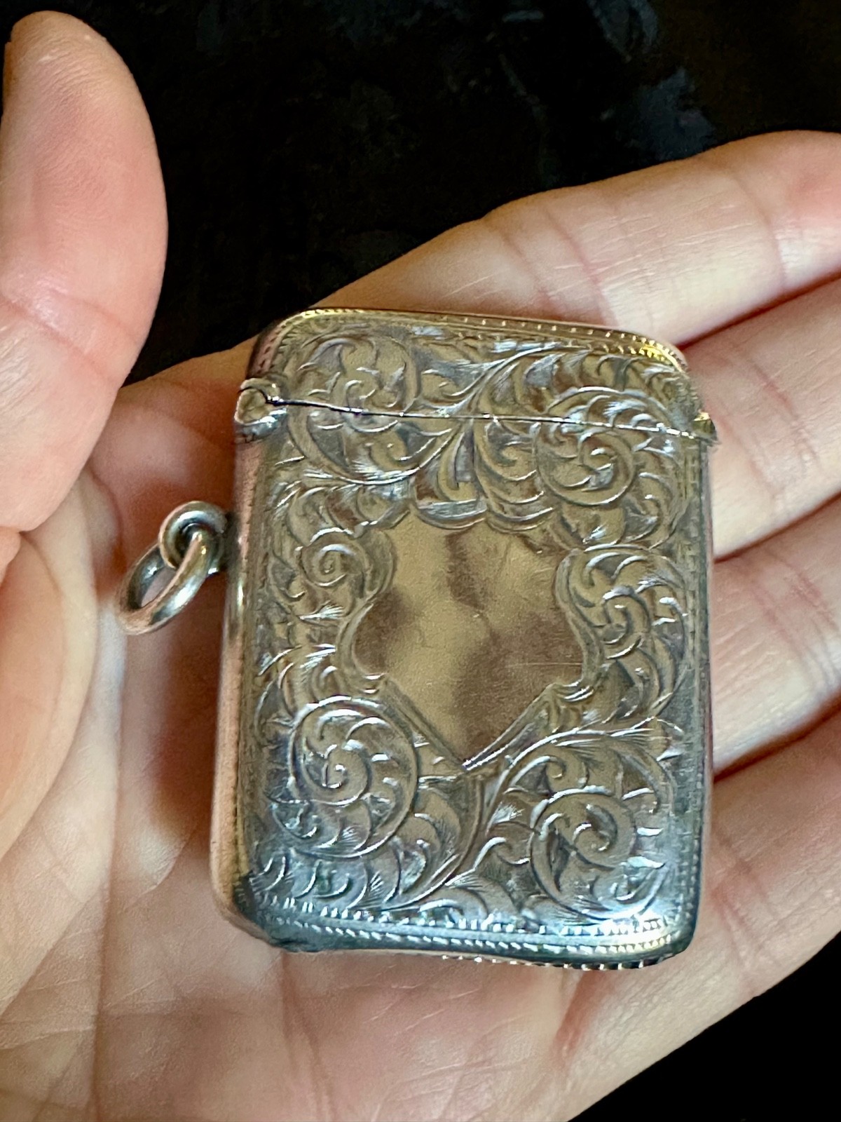 Antique Edwardian English Sterling Silver Vesta Case Match Safe Birmingham 1907
