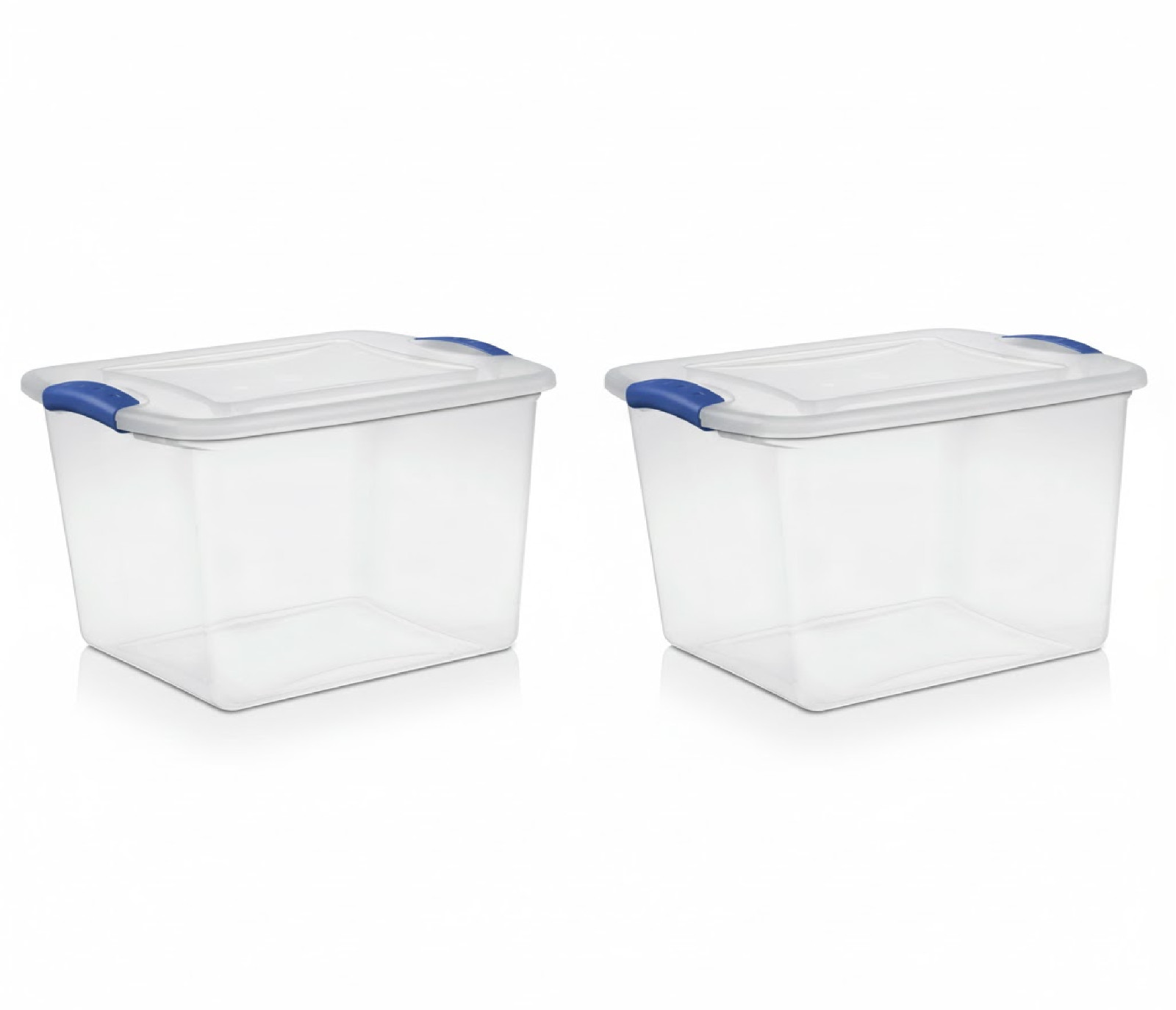 2pk Stackable Plastic Tote Box Storage Containers Bin 27 Qt, Blue Latches