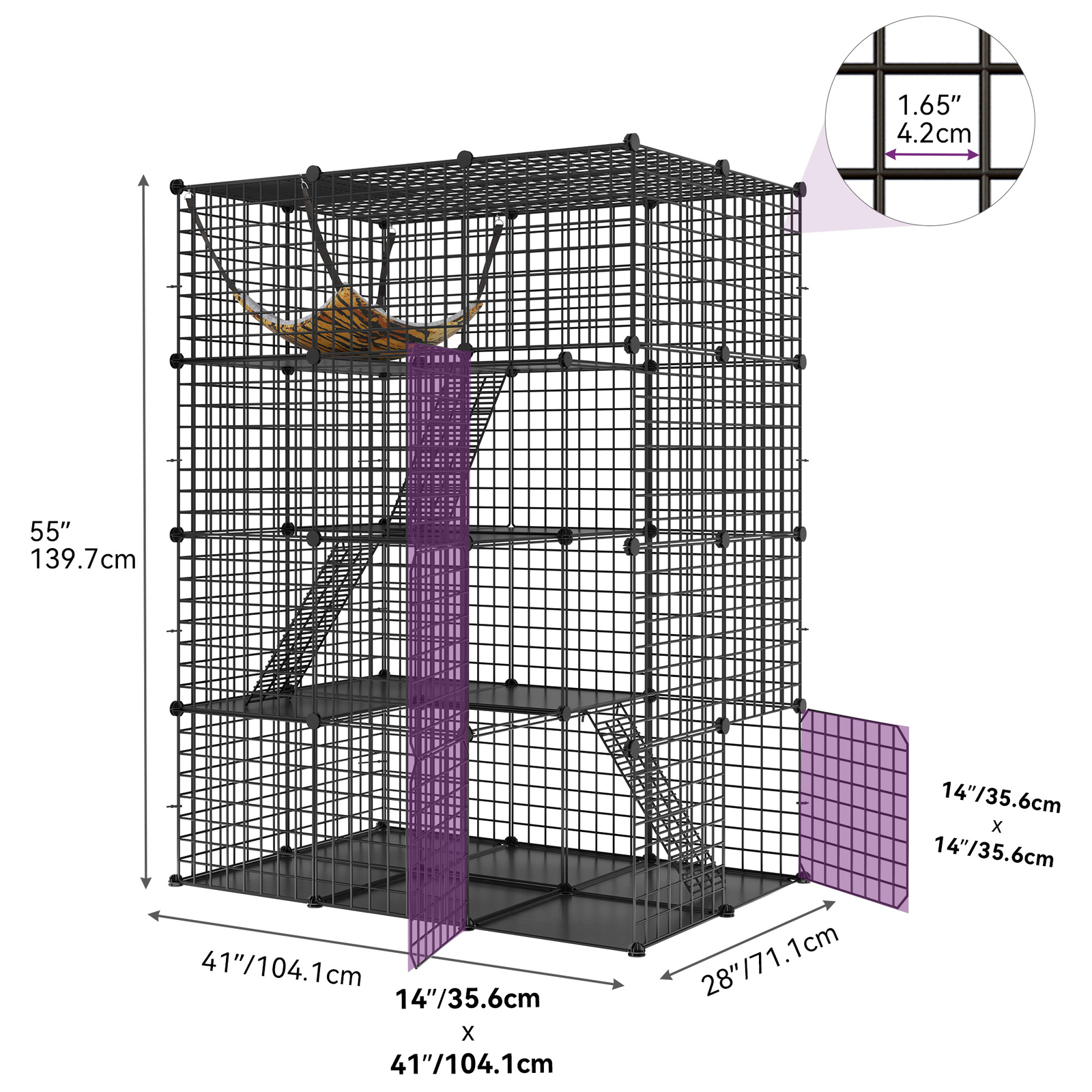 Large Cat Cage Enclosure Metal Wire 4-Tier Kennel DIY Playpen Catio w/ Hammock