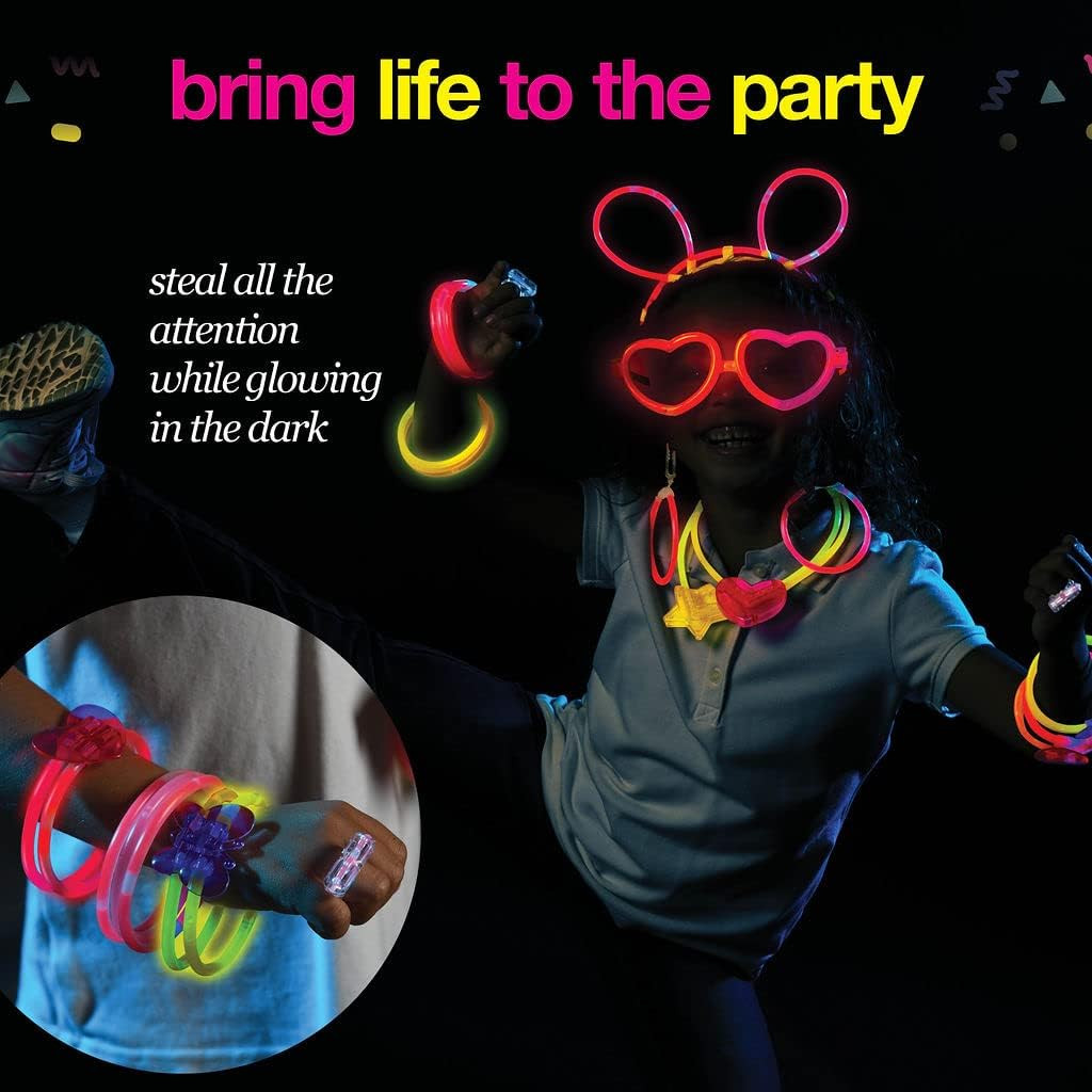 500 Glow Sticks Party Pack Necklaces and Bracelets - Ultra Bright Glow in the D