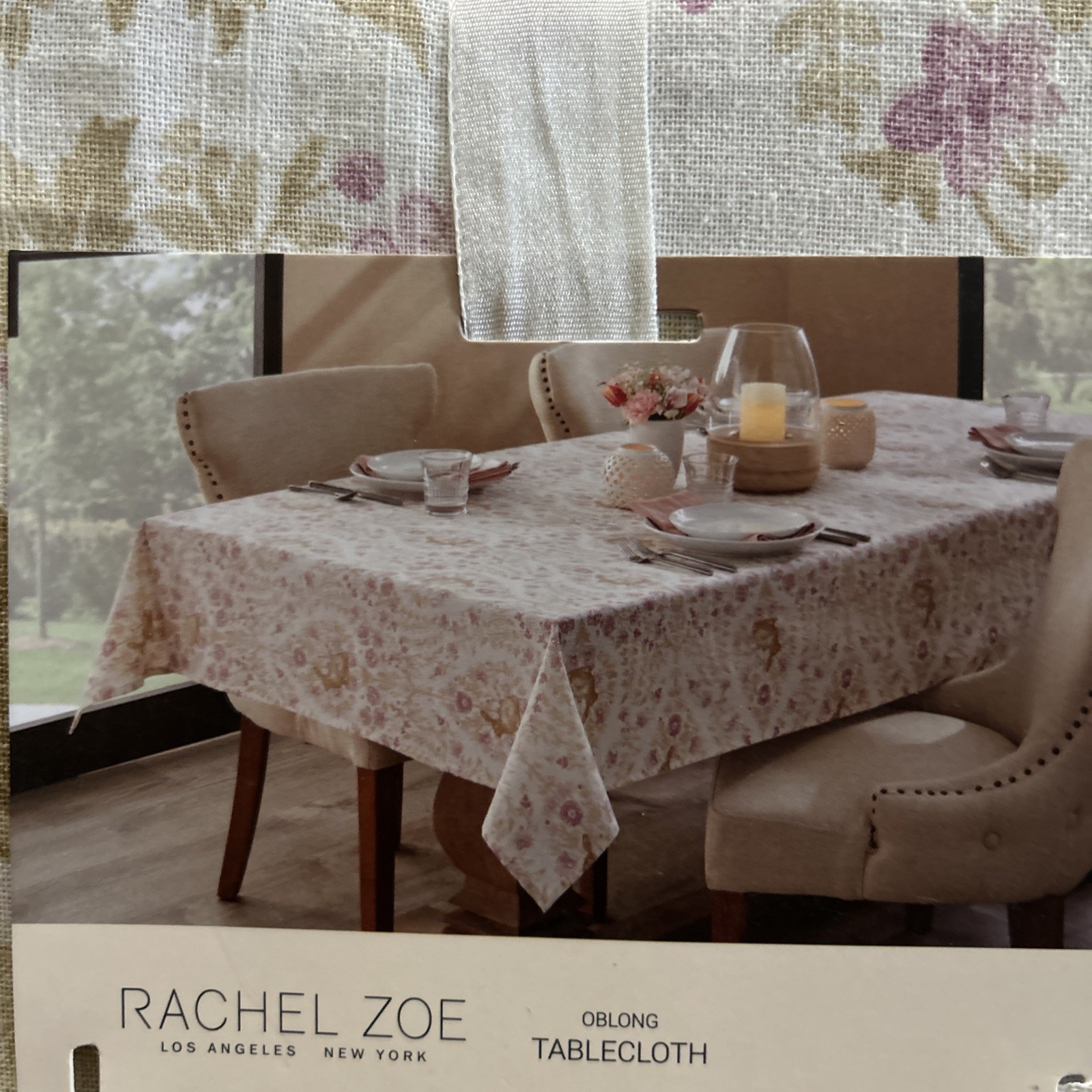 New Rachel Zoe Easter Tablecloth Oblong 60"x 84" Cotton Bunny Floral cottage