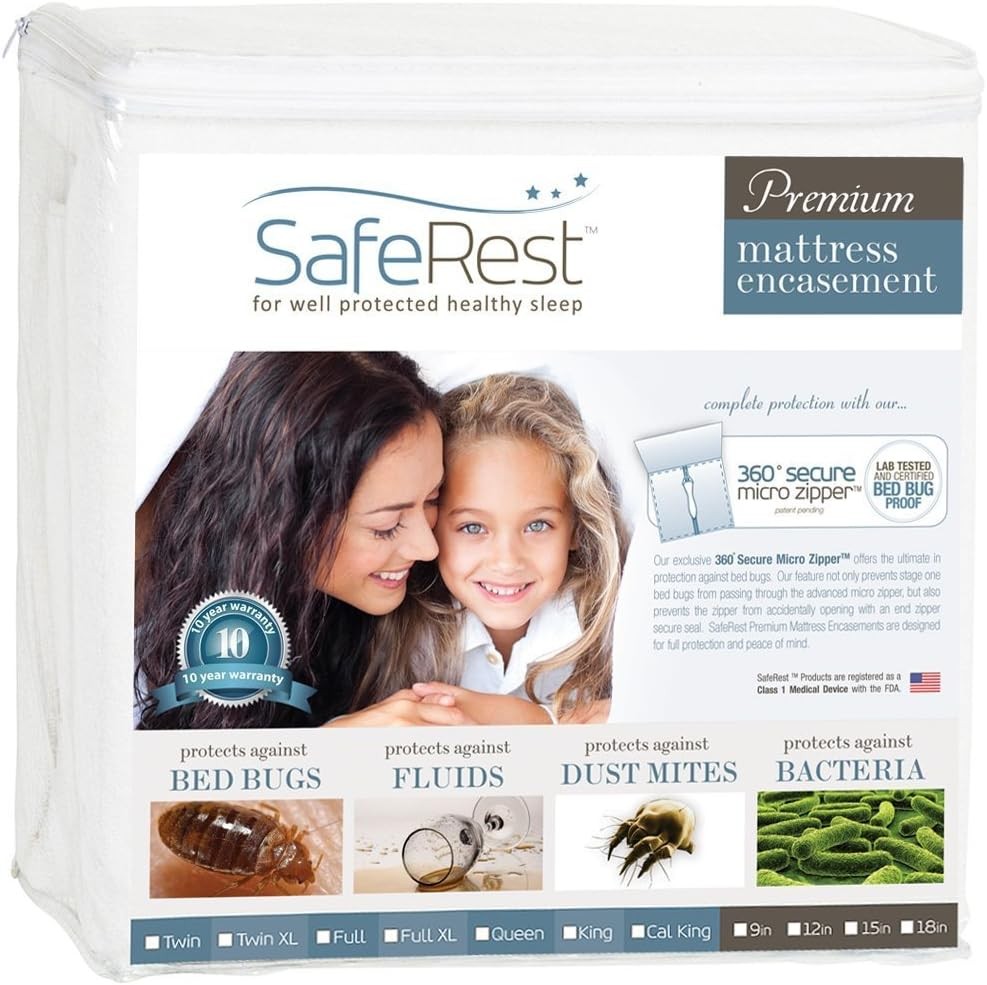 SafeRest Zippered Mattress Protector - Premium Waterproof Mattress Cover for Bed