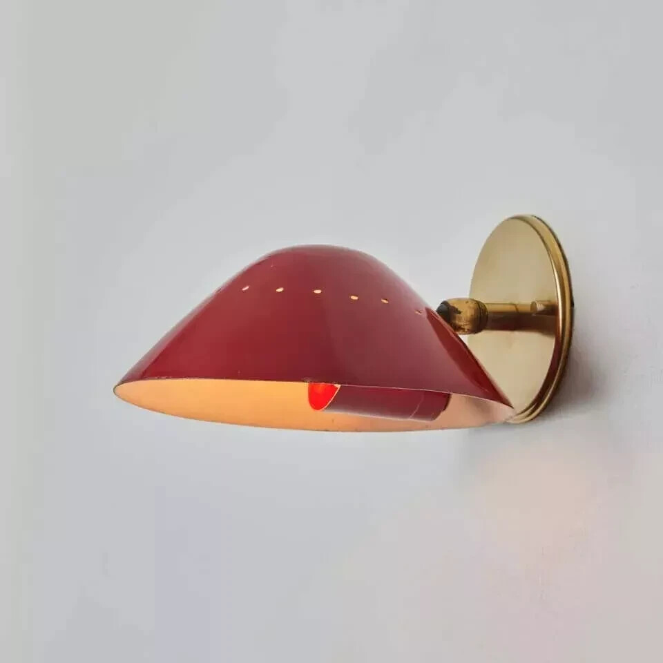 Vintage Red Brass Bowl Sconce - Mid-Century Modern Wall Light