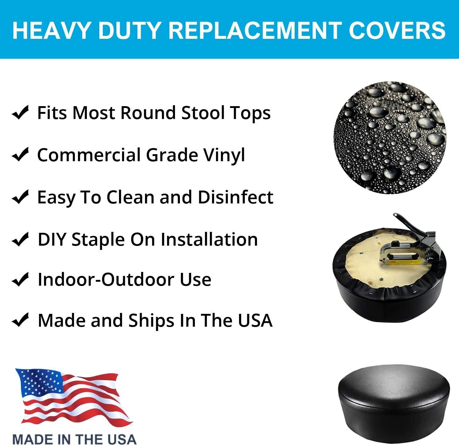 Bar Stool STAPLE ON Seat Cover Vinyl Replacement Office,Kitchen,Restaurant, Exam