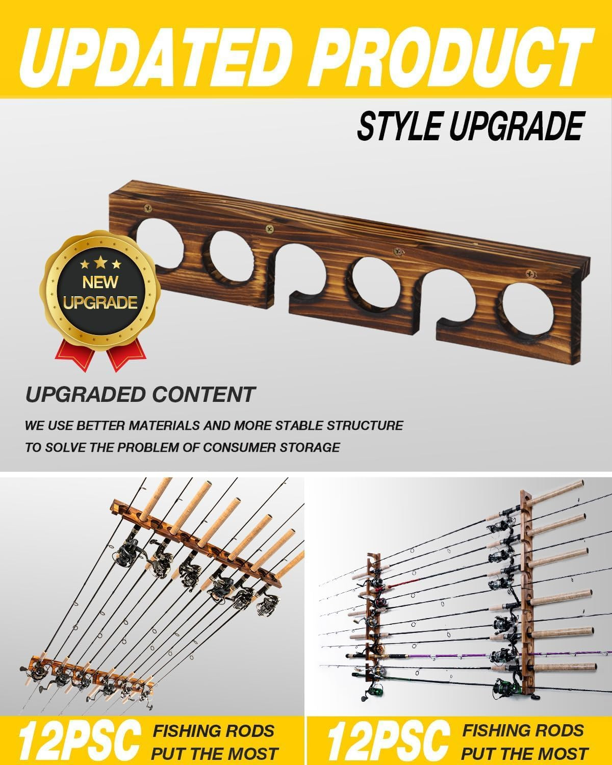 Holds up to 12 Rods Fishing Pole Rod Racks Wall or Ceiling Mounted Fi