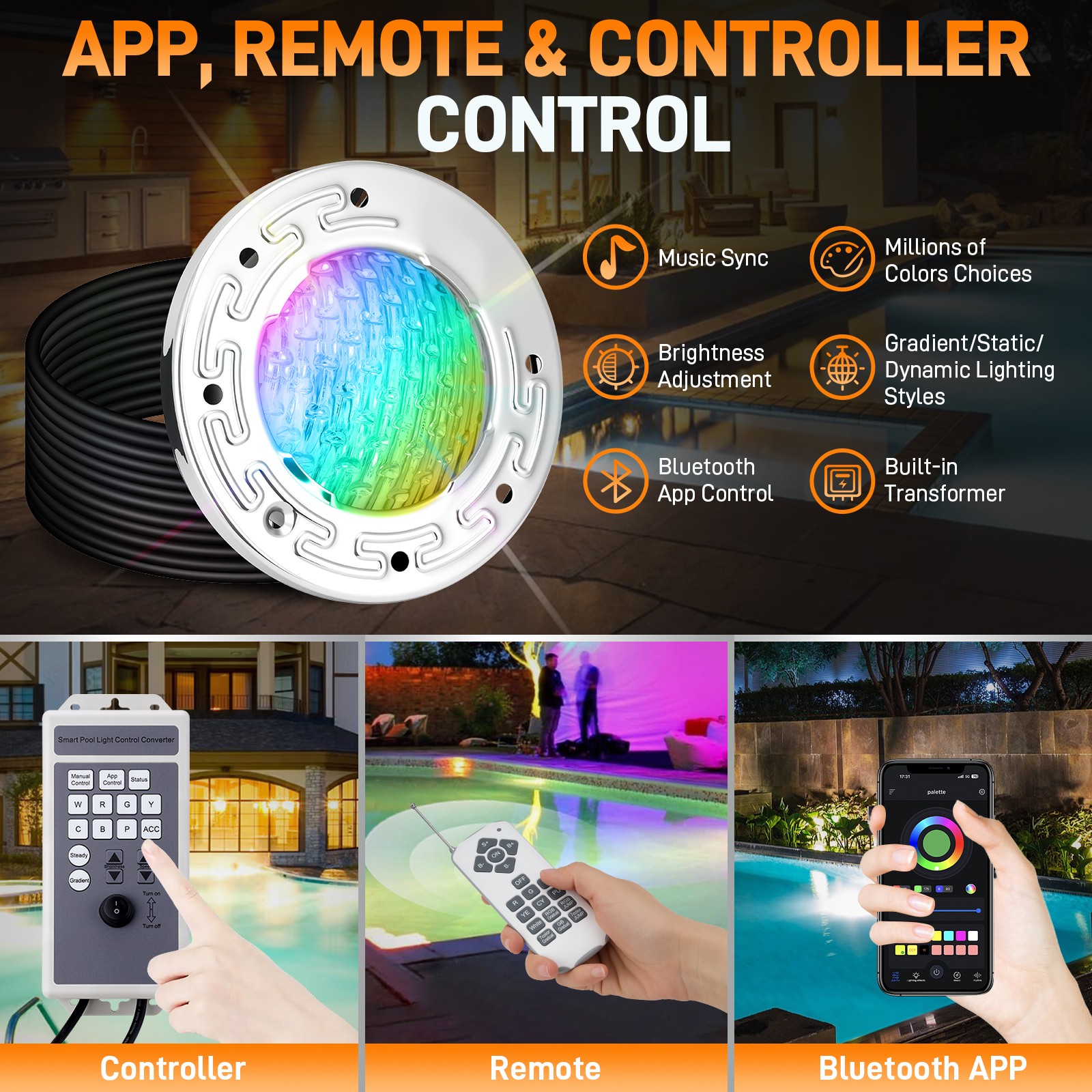 6 Inch LED Pool Light 15W RGB Swimming Pool Light w/Controller for Inground Pool