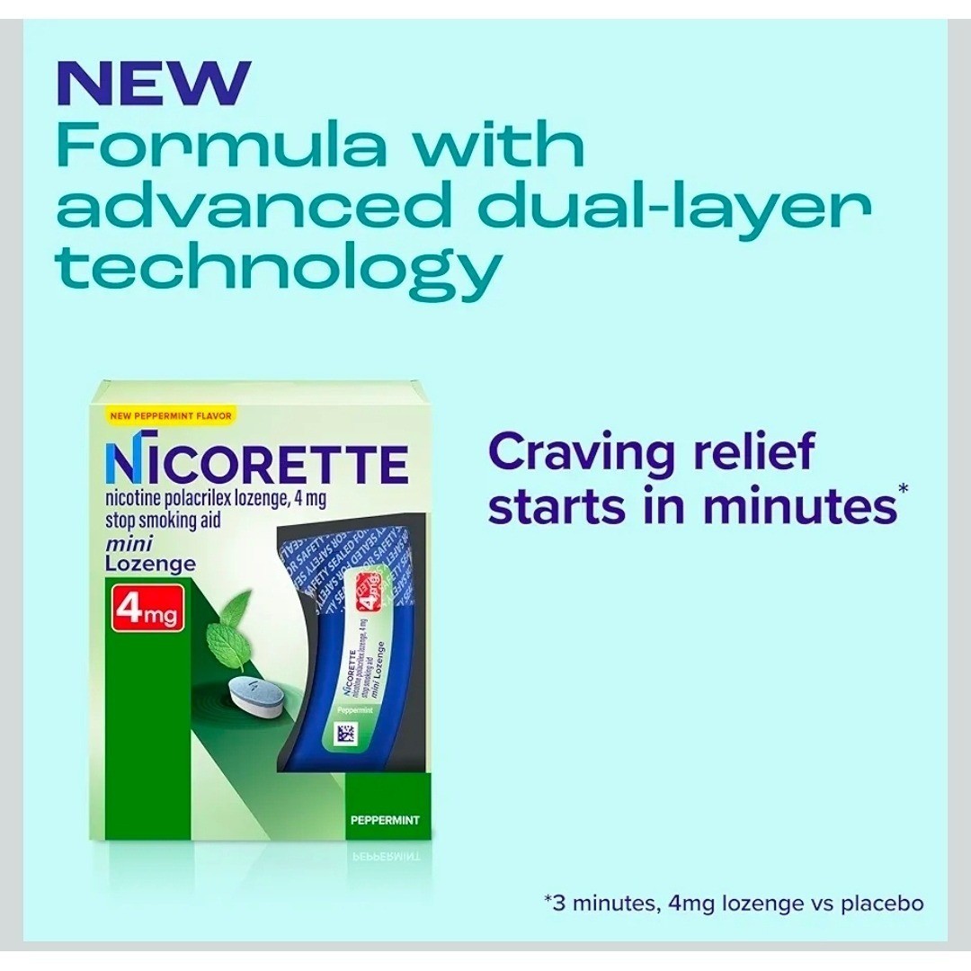 Nicorette Mini Lozenge 4mg Peppermint Cessation Aid New 101 Ct EXP 1/27