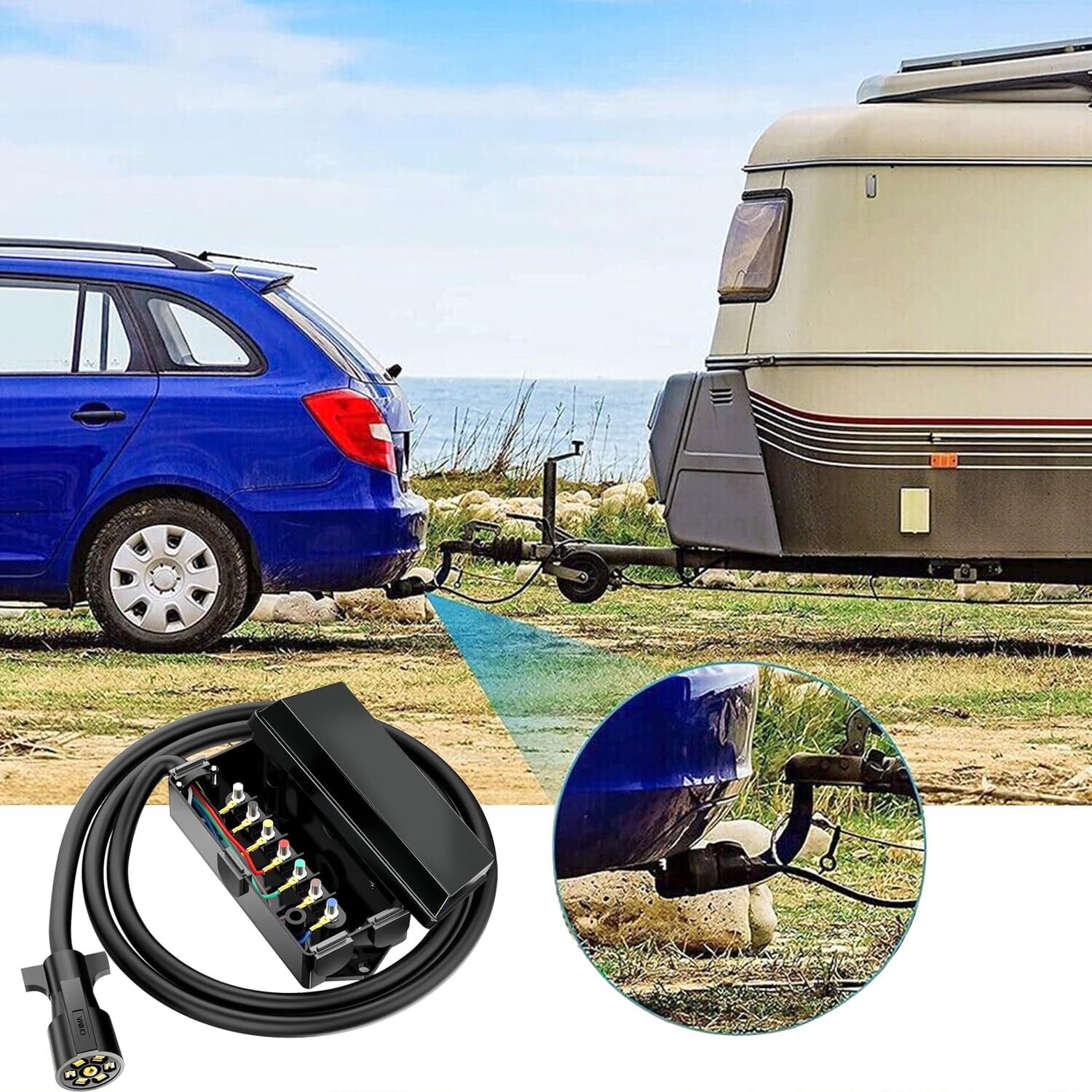 7-Way Trailer Plug 7 Pin Trailer Weatherproof Trailer Wiring Harness Connector