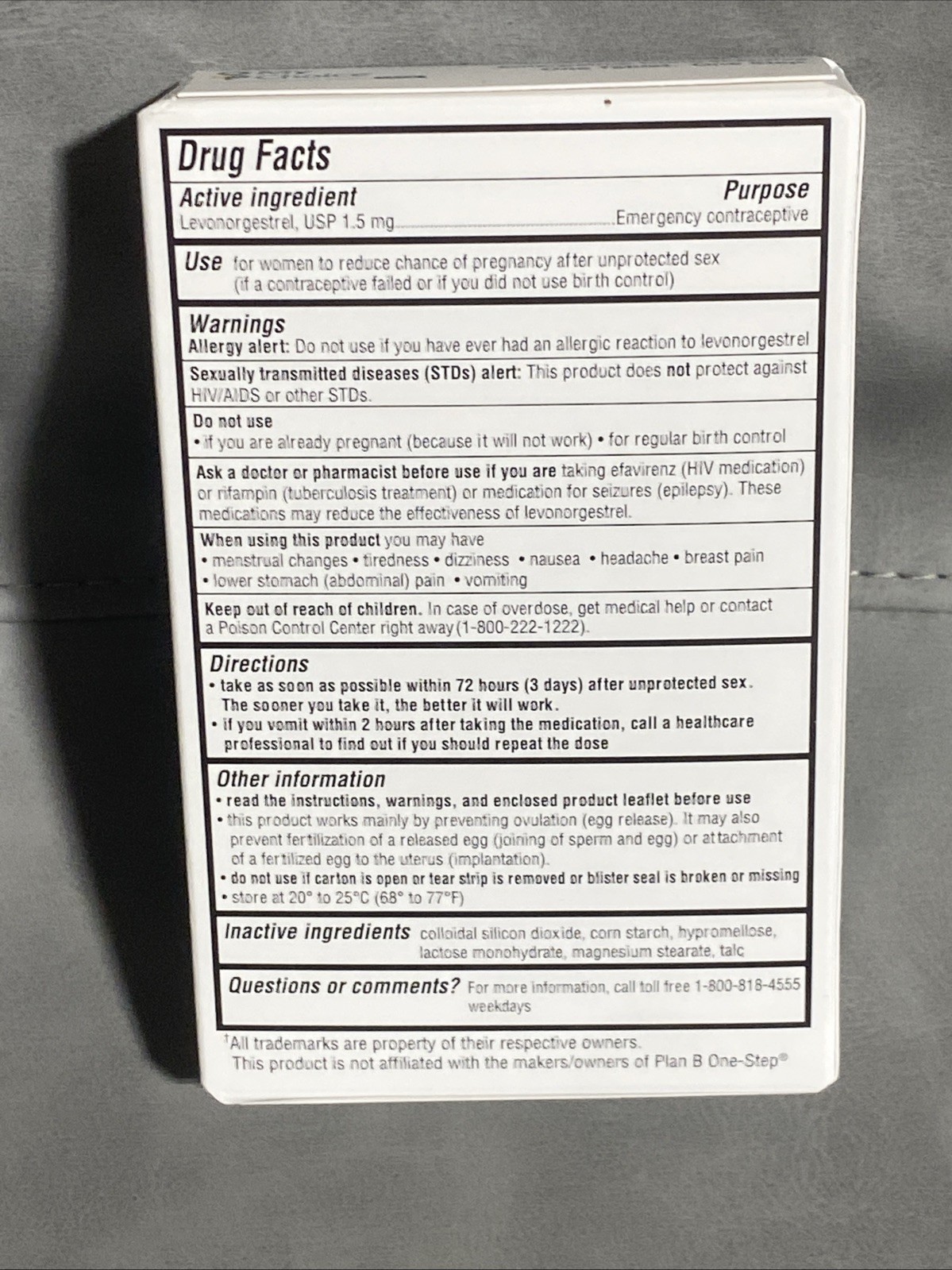 3 x My Choice Emergency Contraceptive (Compare to Plan B One Step) Exp 04/2027