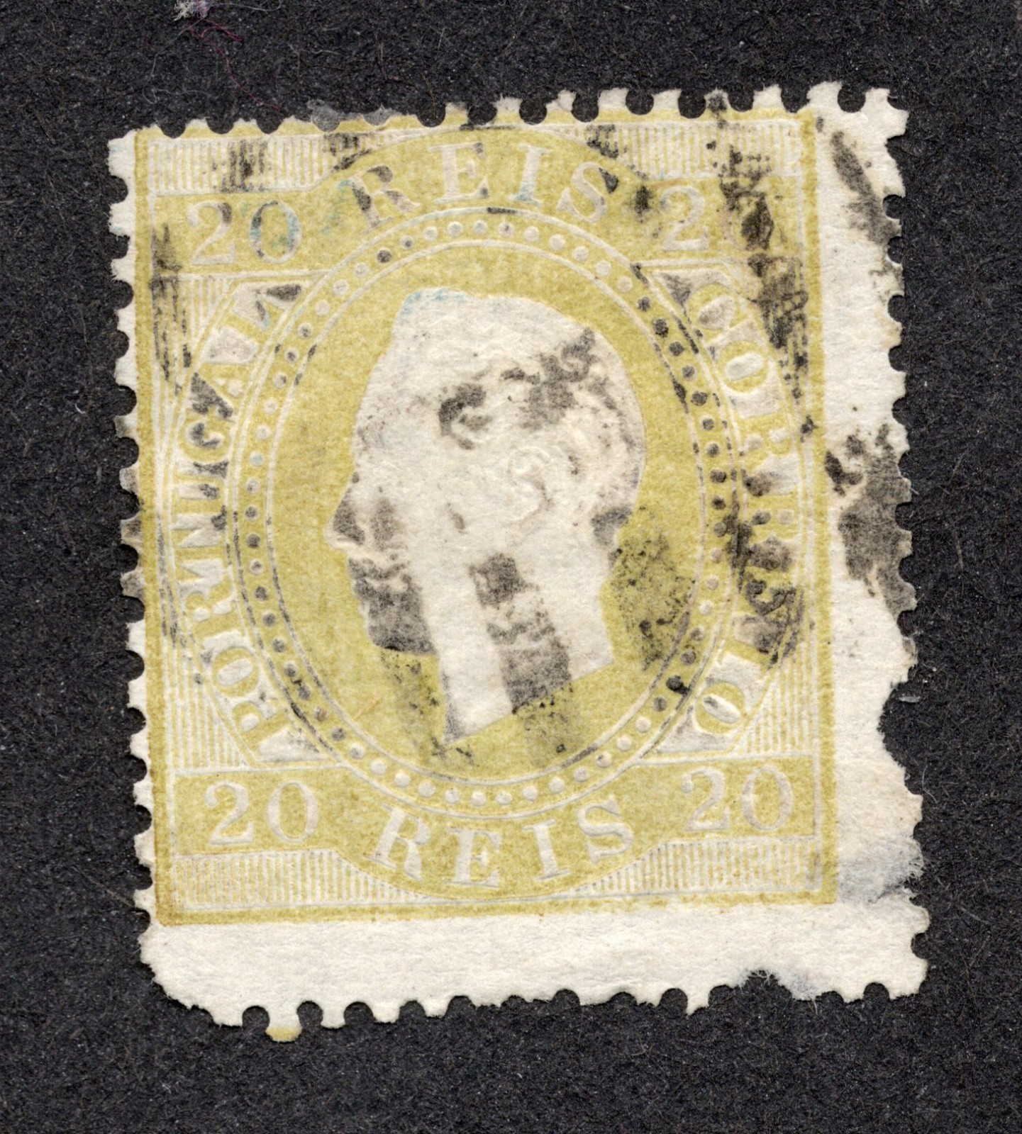 Portugal 1870-84 King Luiz 20 Reis bister Used VLH Scott Cat# 39v