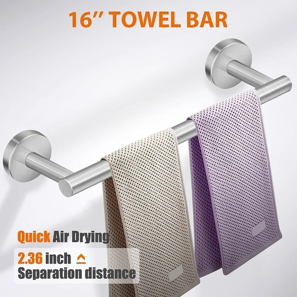 6 Peice Bathroom Hardware Accessories Set Towel Bar Set Stainless steel Silver
