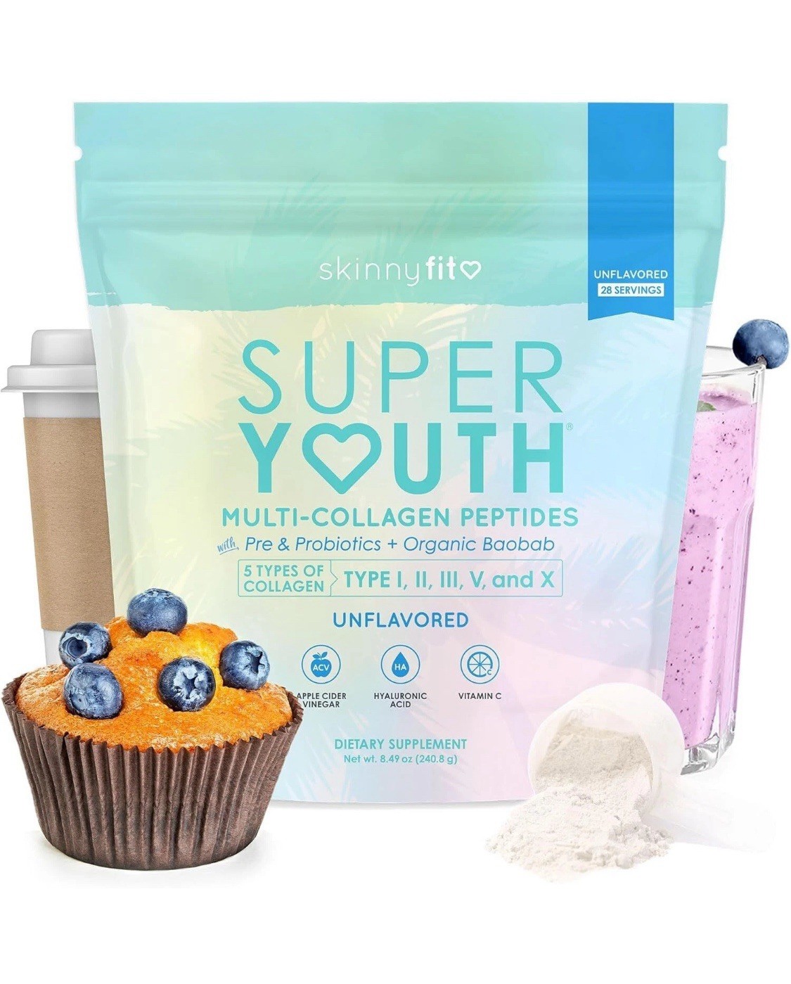 Skinny Fit Super Youth Multi-Collagen Peptides UNFLAVORED 12.7 oz New Free-ship