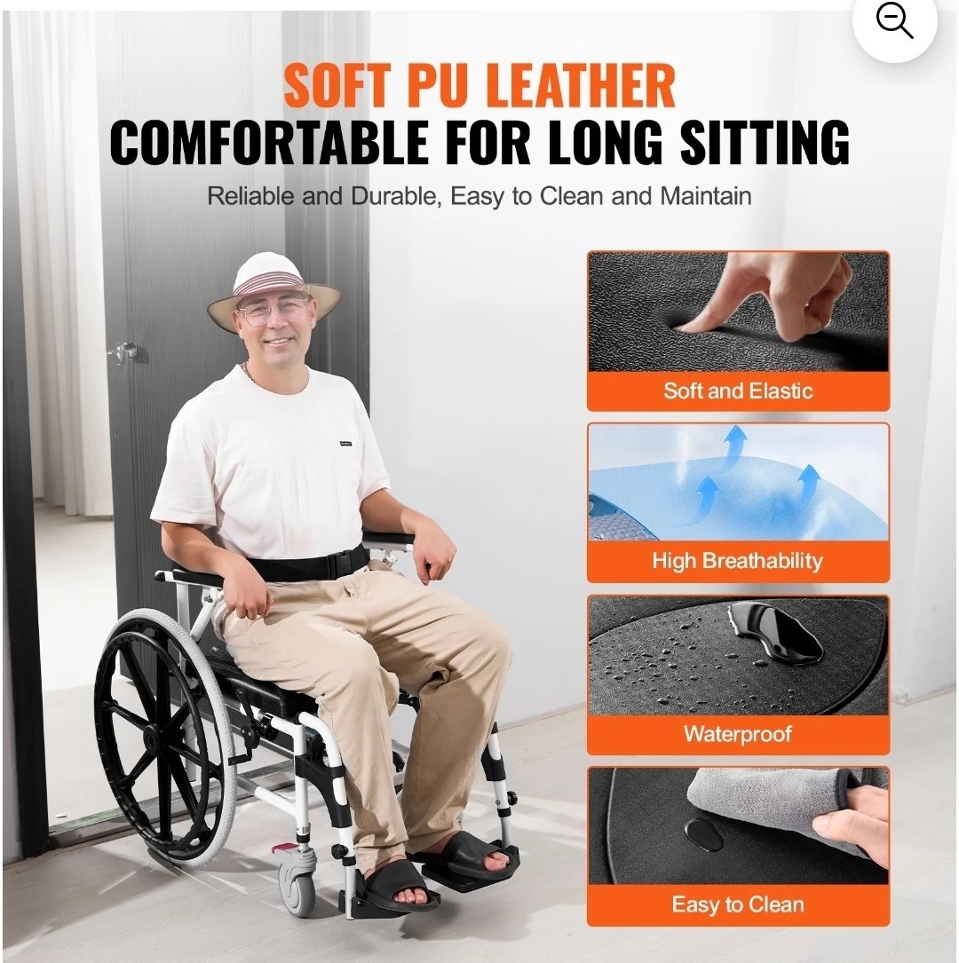 Shower Wheelchair, 17.5in Width Aluminum Alloy Bathroom Wheelchair for Ins