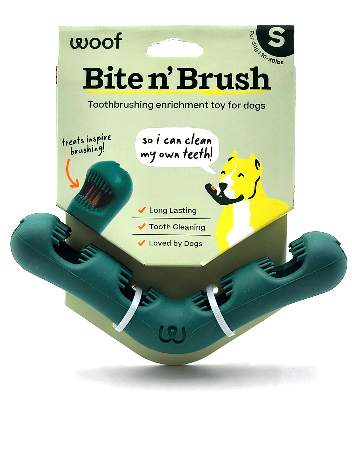 Woof Bite n' Brush Small Treat Holder Toothbrush Tough Non Toxic For Dogs 7"