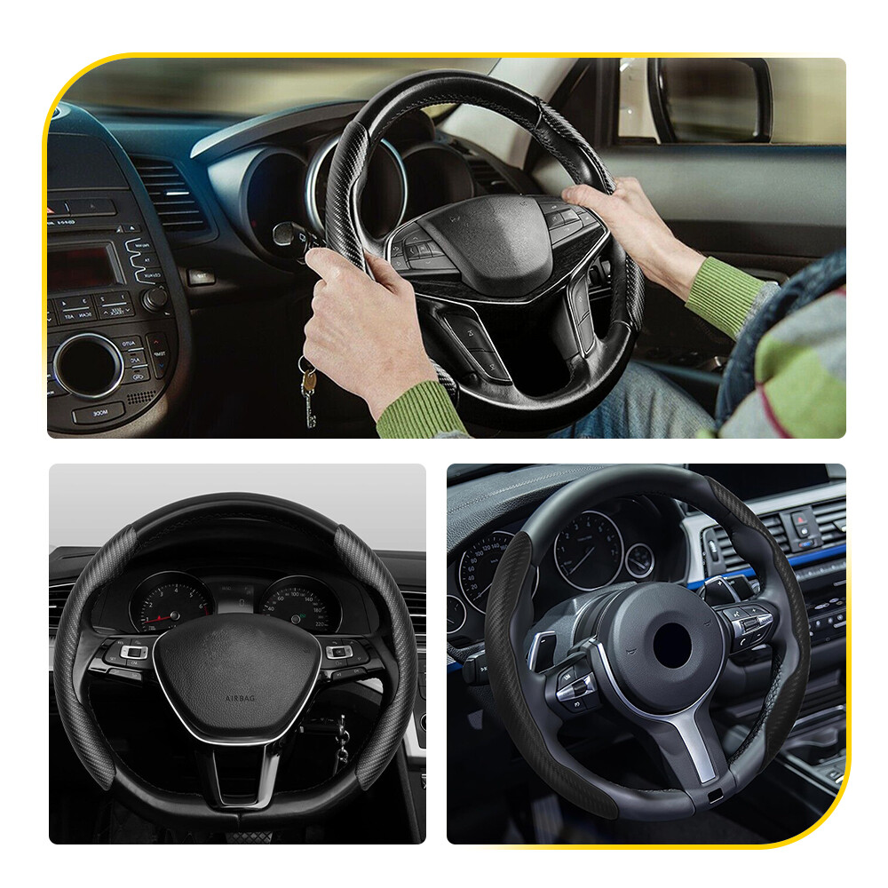 2X Carbon Fiber Universal Car Steering Wheel Booster Cover NonSlip Accessory EOA