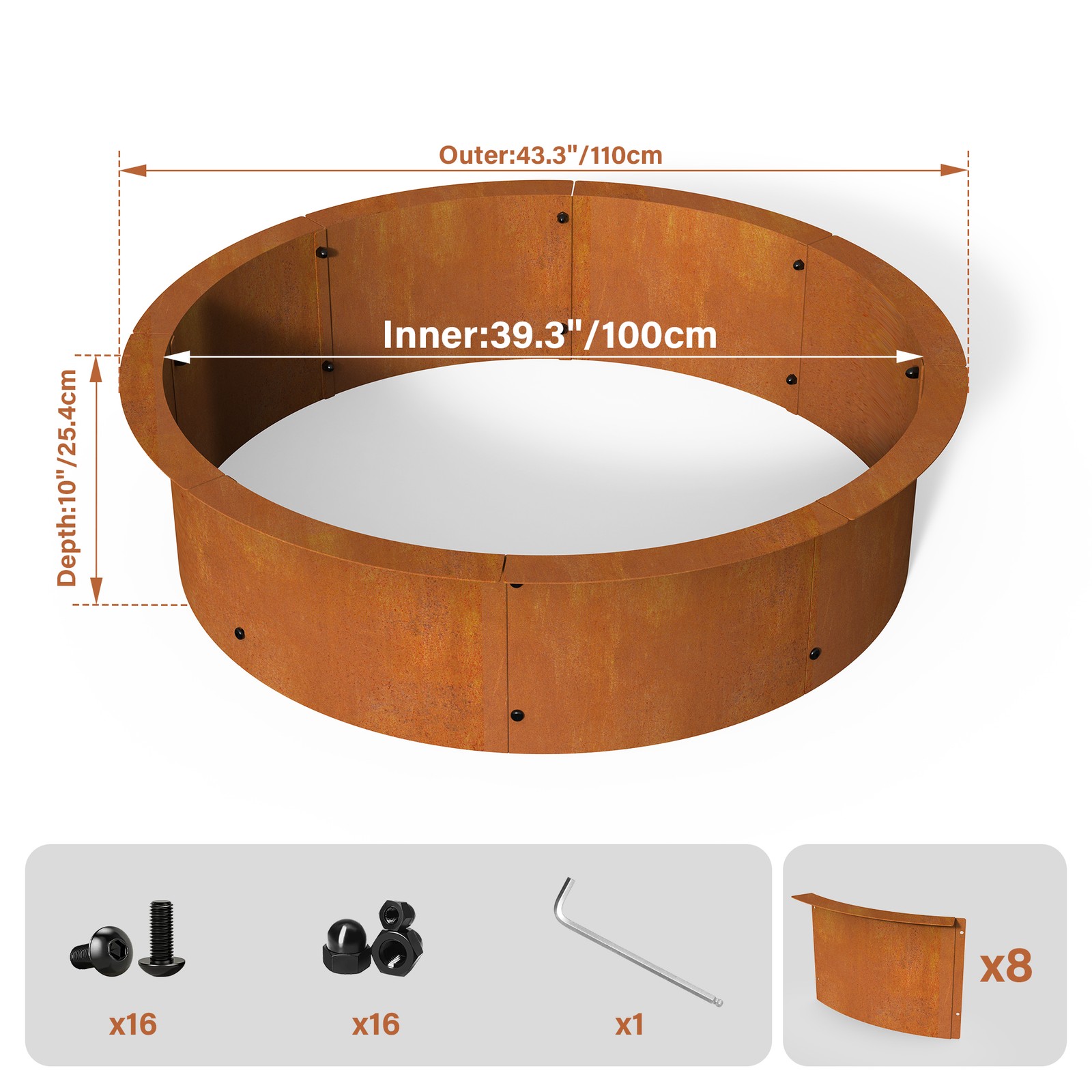 Fire Pit Ring Outdoor Wood Burning Fire Pit Outer 43.3 Inch Camping Fire Ring