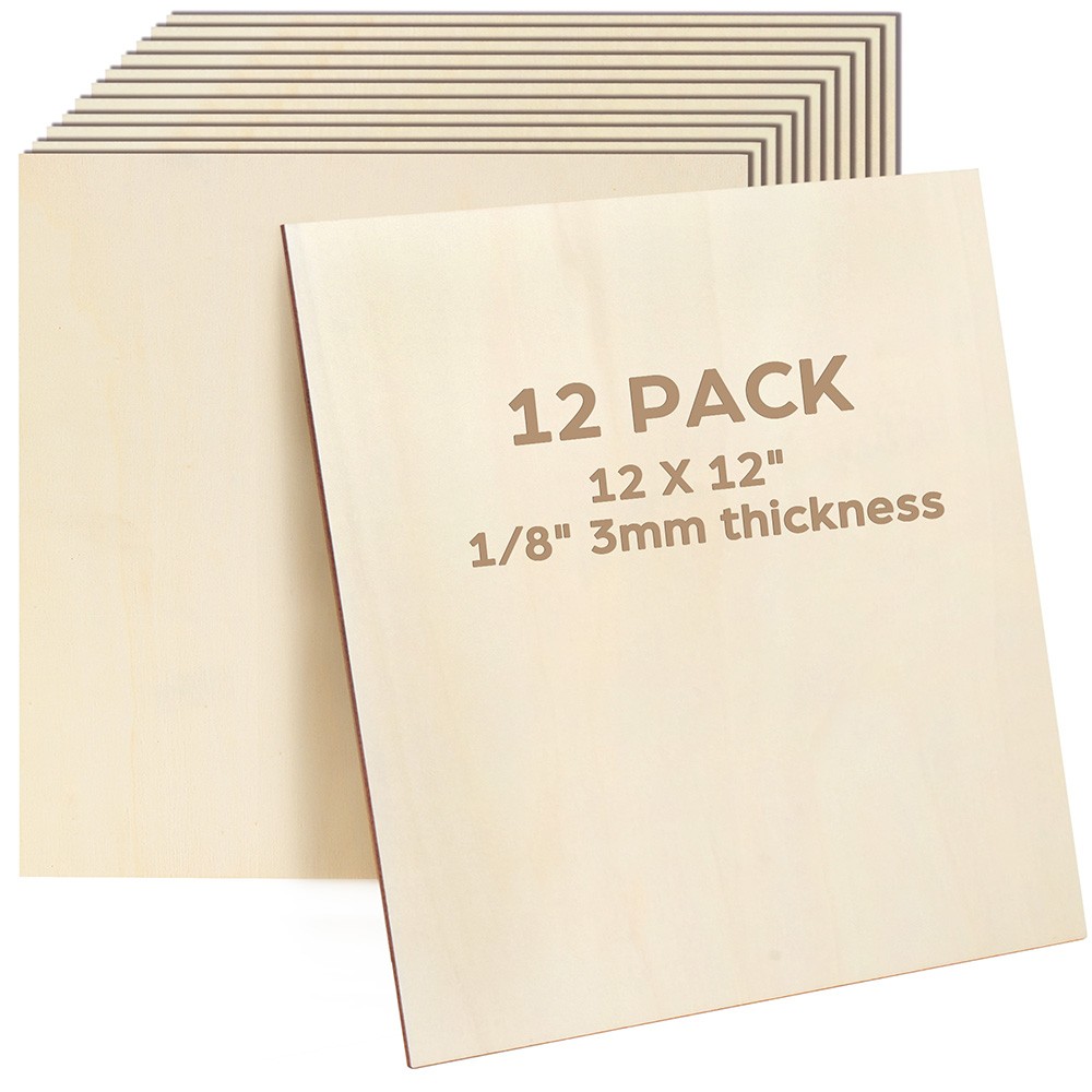12 Pack Basswood Sheets for Craft 12 X 12 X 1/8 Inch 3mm Thick Plywood Sheets
