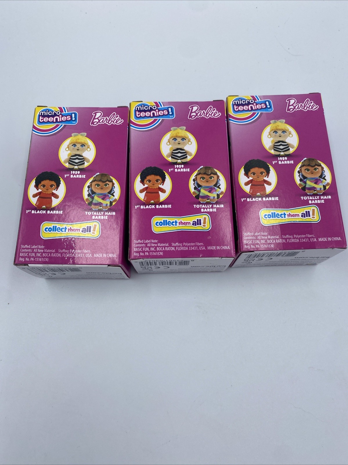 Set of 3 Barbie Micro Teenies Plush Basic Fun 1- 1st Black 2- Totally Hair New