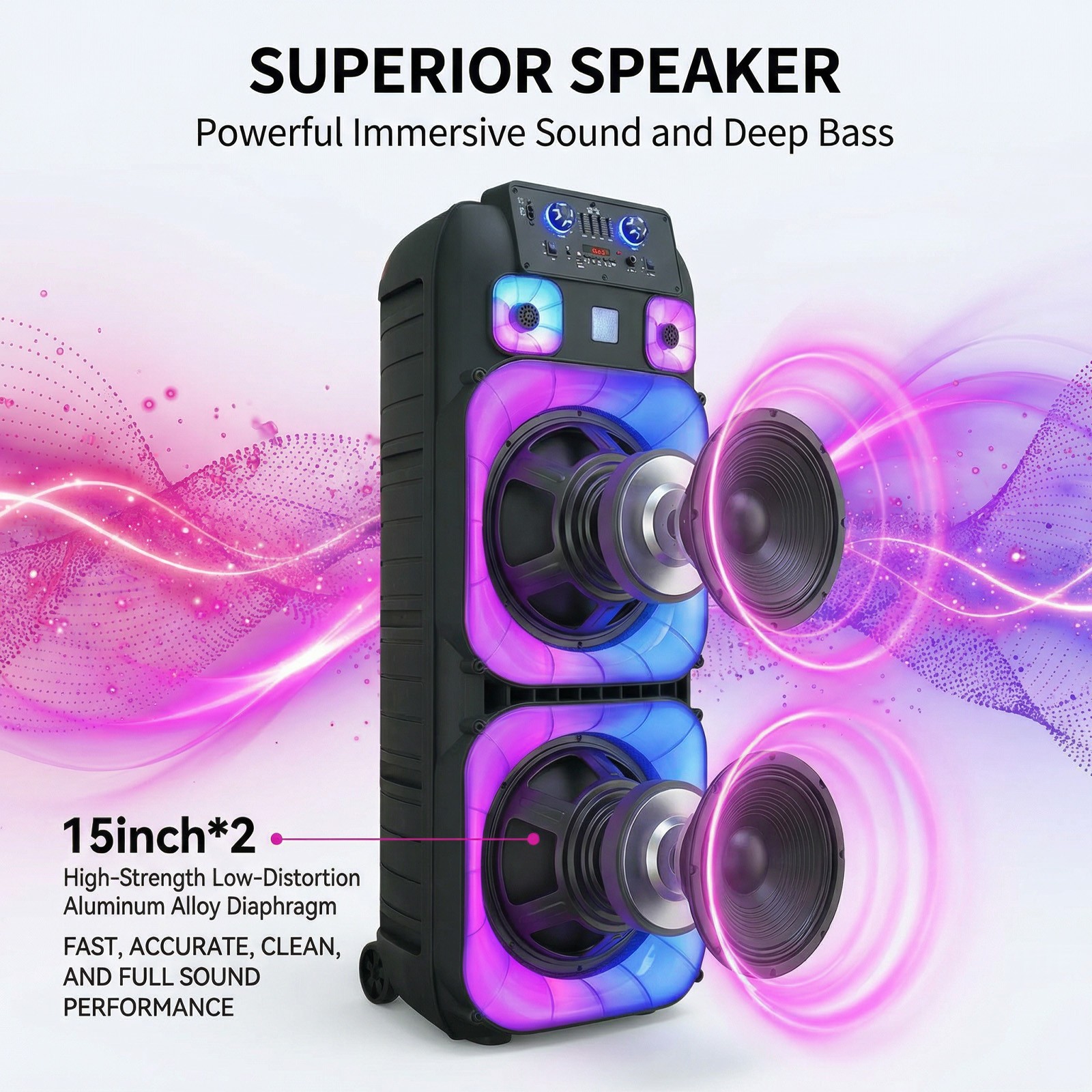 15,000W Dual 15" Bluetooth Speaker Subwoofer Heavy Bass Sound System Party & Mic