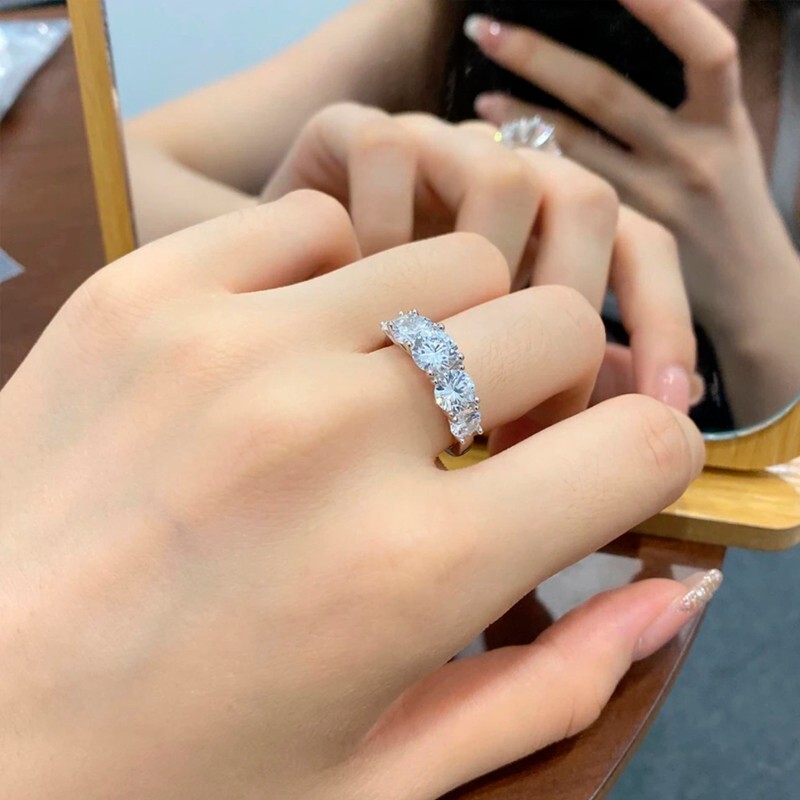 3.60CT Moissanite Wedding Anniversary Ring 5 Stone Round Cut 925 Sterling Silver