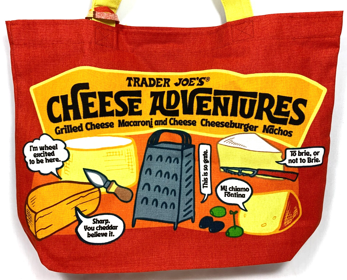 Trader Joe's Bag Tote Canvas NEW Cheese Adventures Shopping Heavy Duty & Large