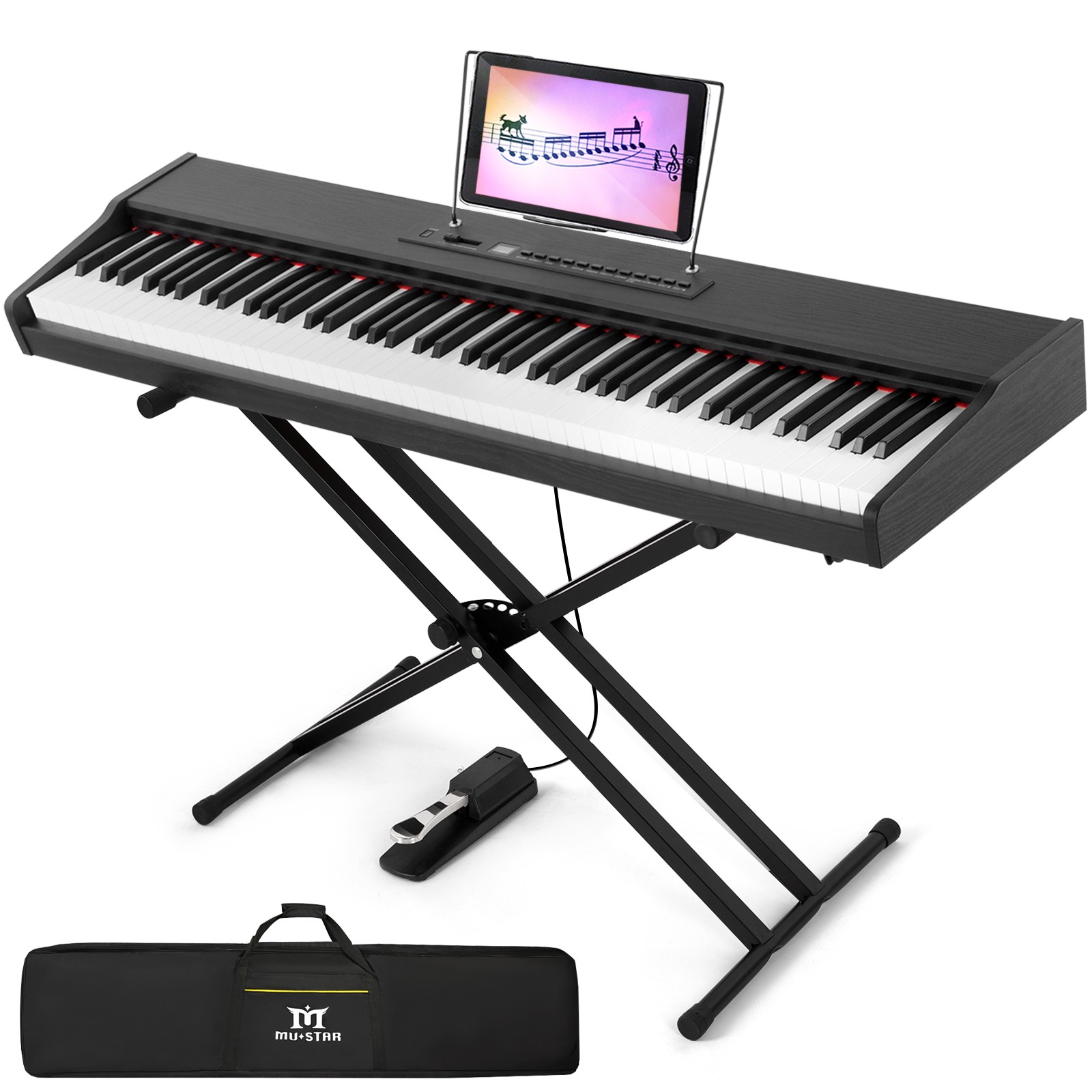 MUSTAR Black 88-Keys Full Size Semi-Weighted Digital Piano Keyboards with Pedal