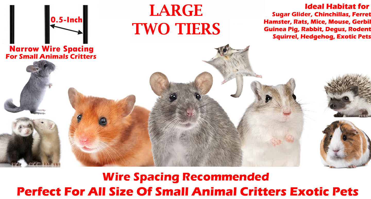 LARGE 2-Tiers Ferret Guinea Pig Chinchilla Rabbit Mice Hammock 1/2-inch Bar Cage